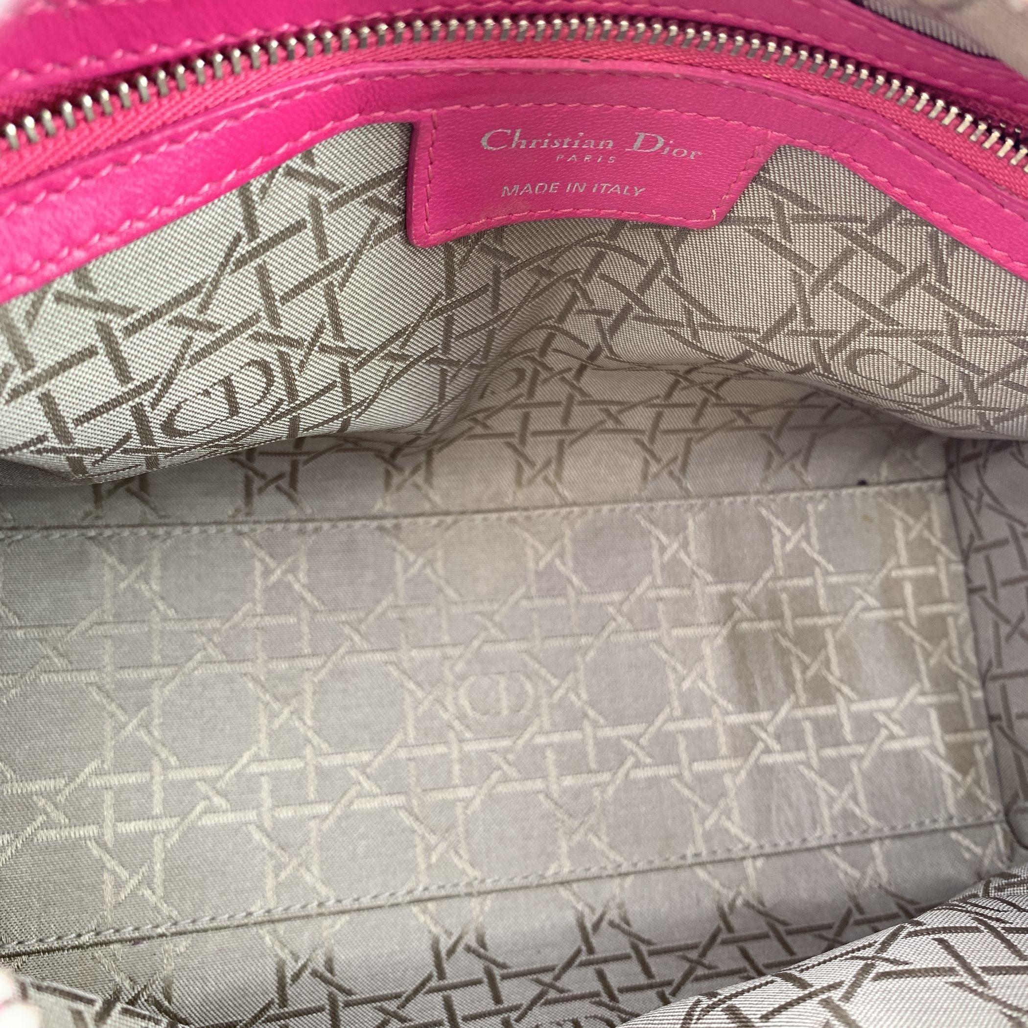 Christian Dior Pink Leather Cannage Quilted Small Lady Dior Bag For Sale 2