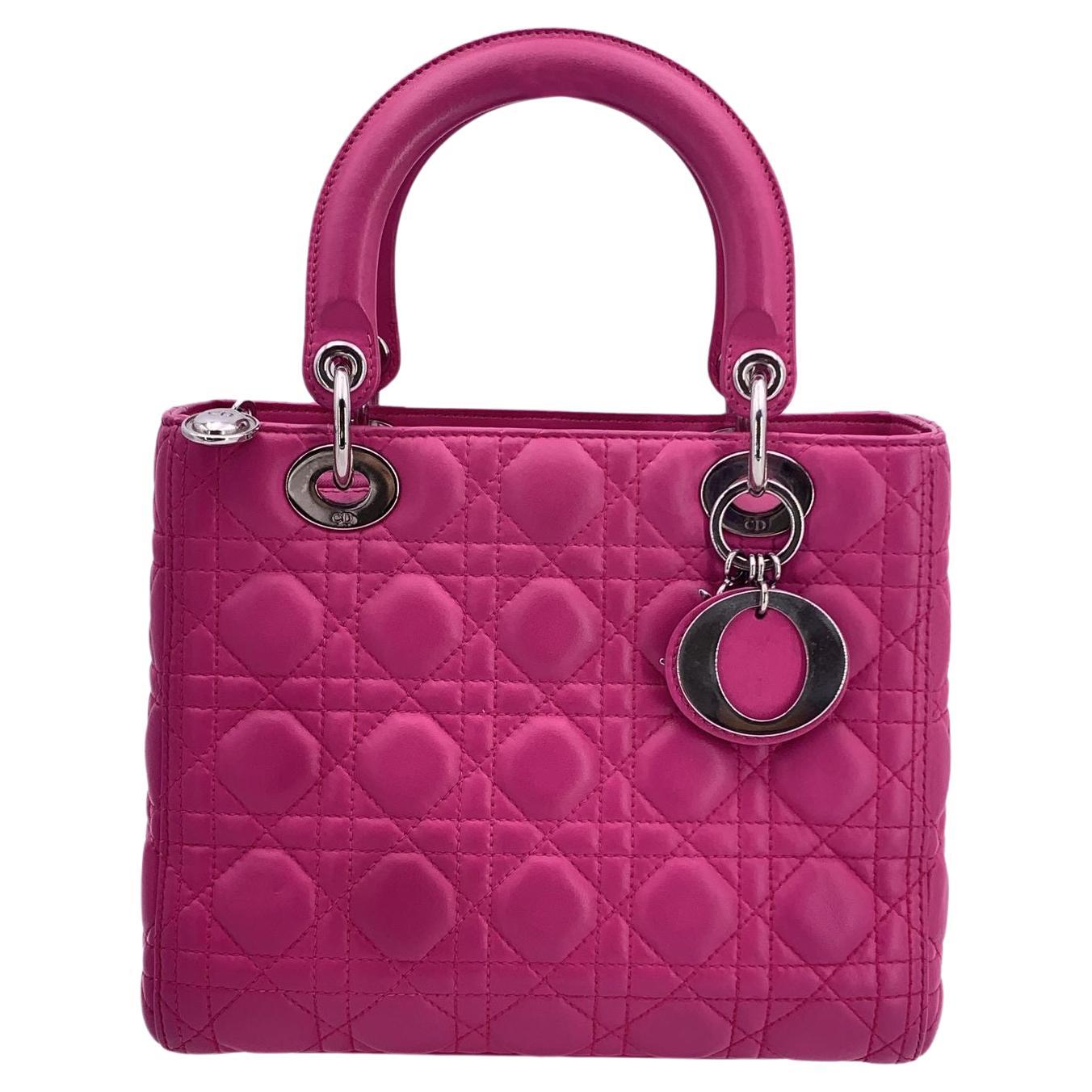 Christian Dior Pink Leather Cannage Quilted Small Lady Dior Bag For Sale