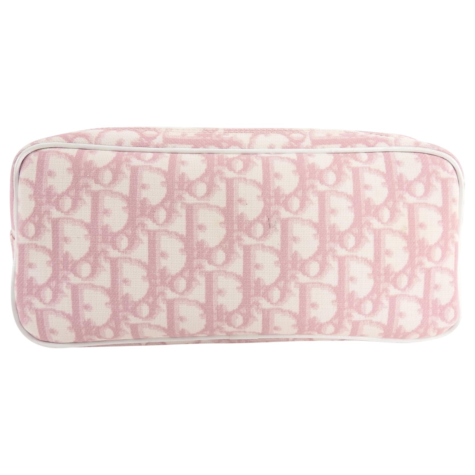 Beige Christian Dior Pink Monogram Logo Small Pouch Bag