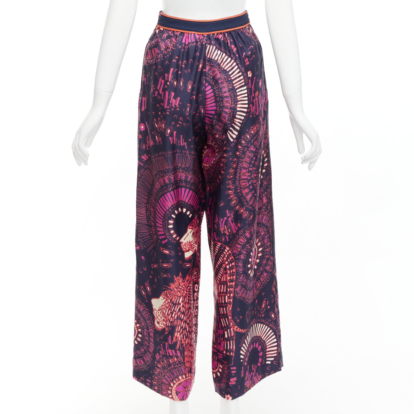 Women's CHRISTIAN DIOR pink navy kaleidoscope animal print cotton wide pants FR36 S For Sale