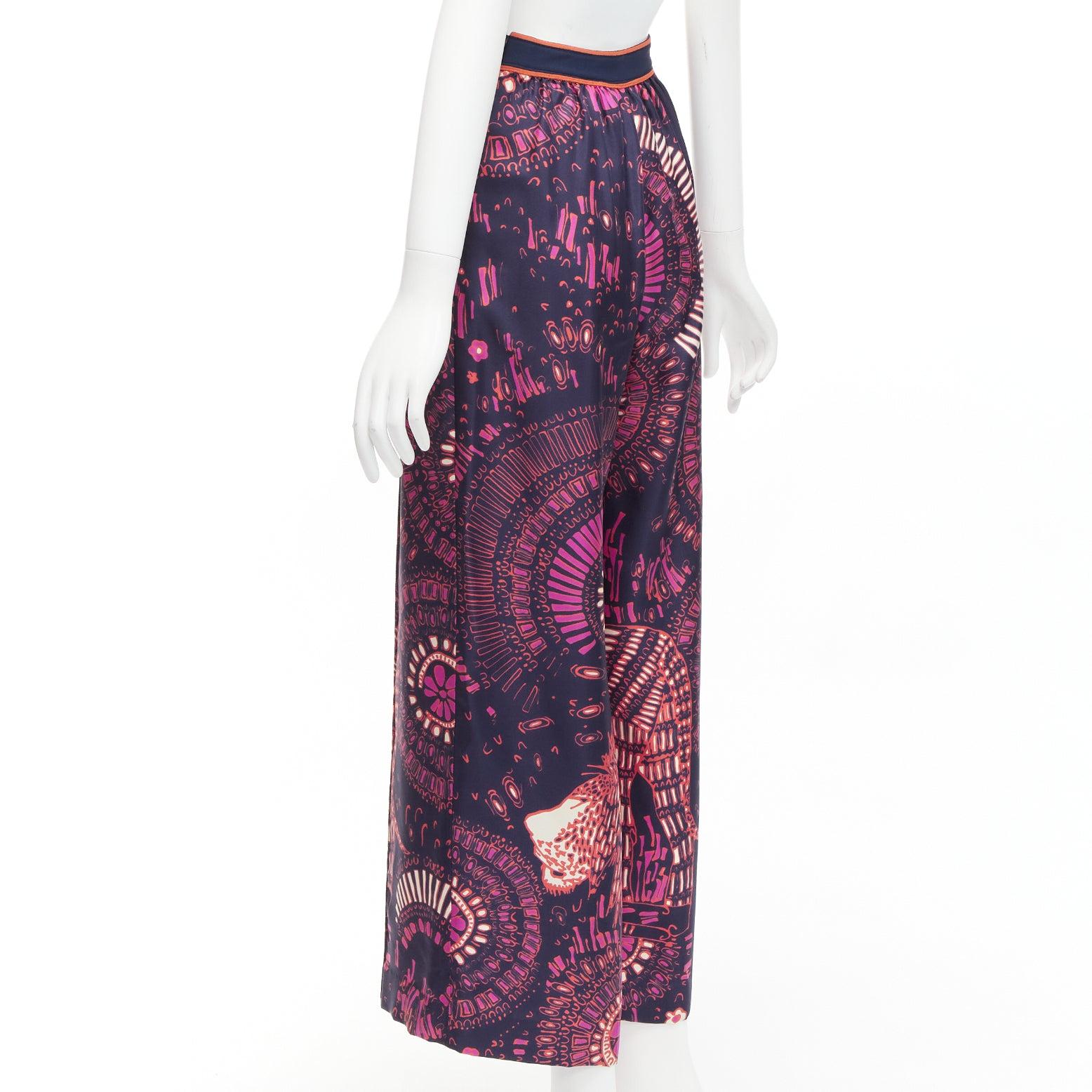 CHRISTIAN DIOR pink navy kaleidoscope animal print cotton wide pants FR36 S For Sale 1