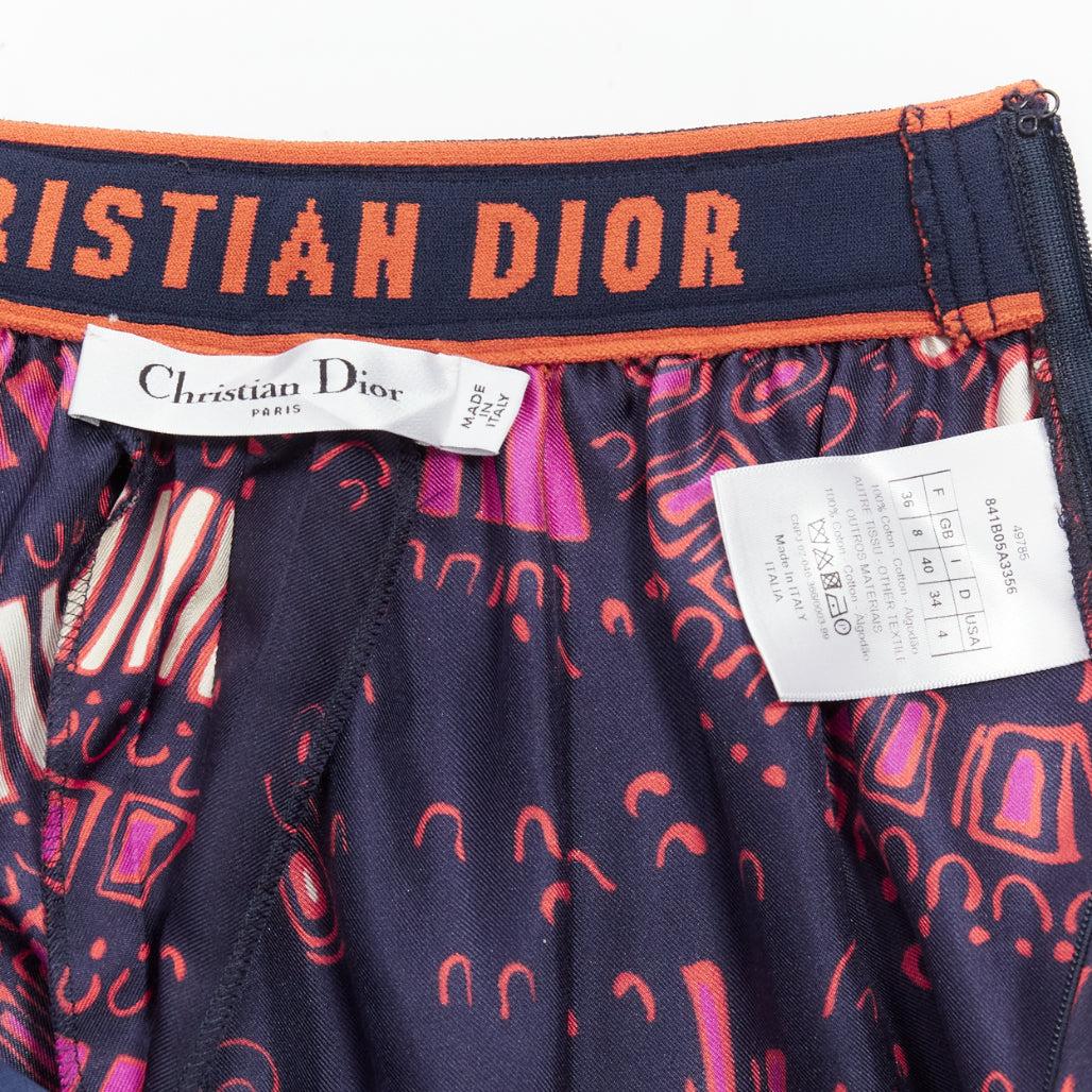 CHRISTIAN DIOR pink navy kaleidoscope animal print cotton wide pants FR36 S For Sale 4