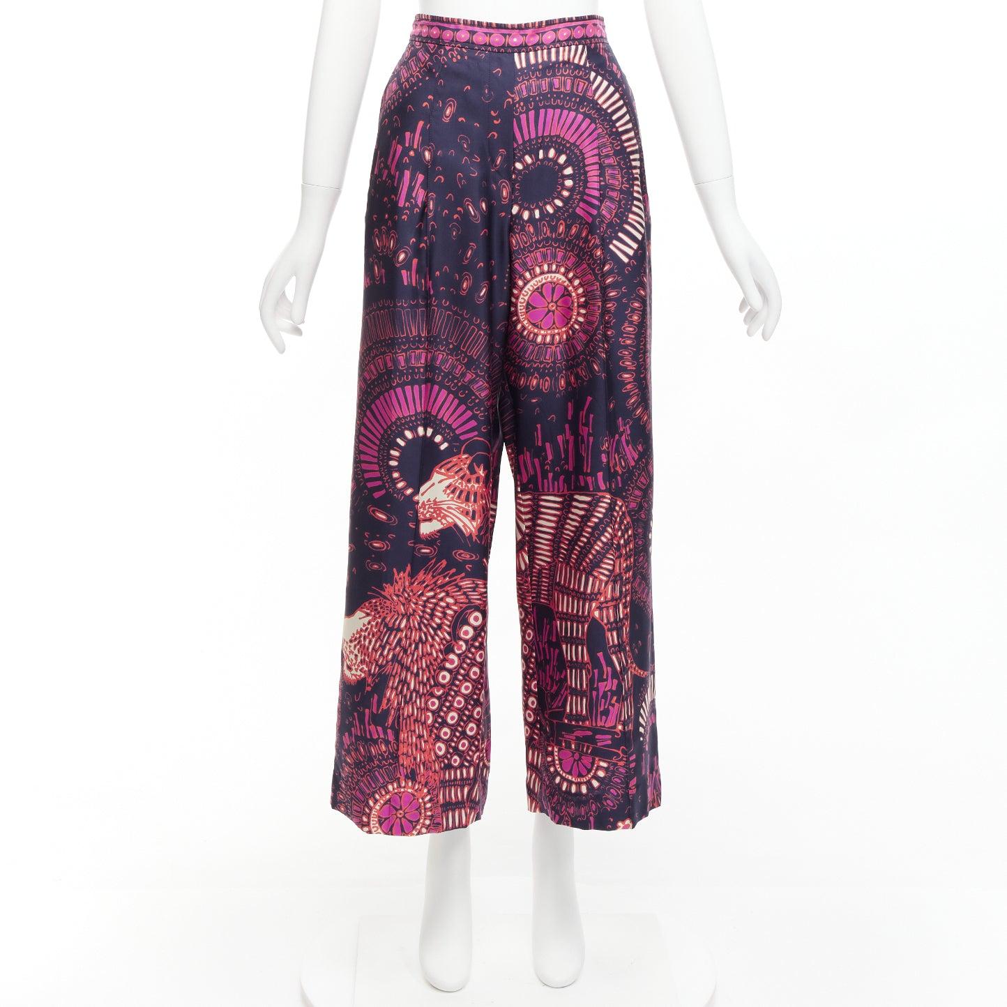 CHRISTIAN DIOR pink navy kaleidoscope animal print cotton wide pants FR36 S For Sale 4