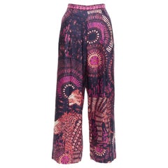 CHRISTIAN DIOR pink navy kaleidoscope animal print cotton wide pants FR36 S