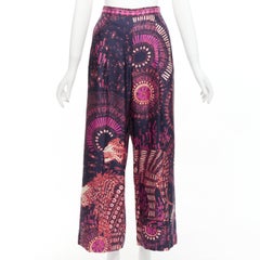 CHRISTIAN DIOR pink navy kaleidoscope animal print cotton wide pants FR36 S