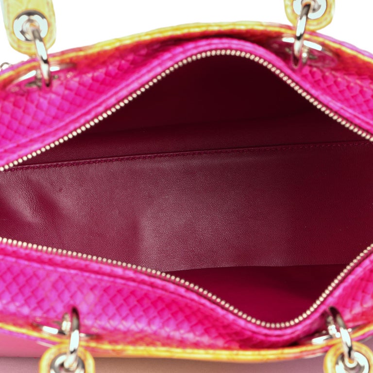 Christian Dior Pink and Orange Ombre Python Leather Lady Dior GM at 1stDibs