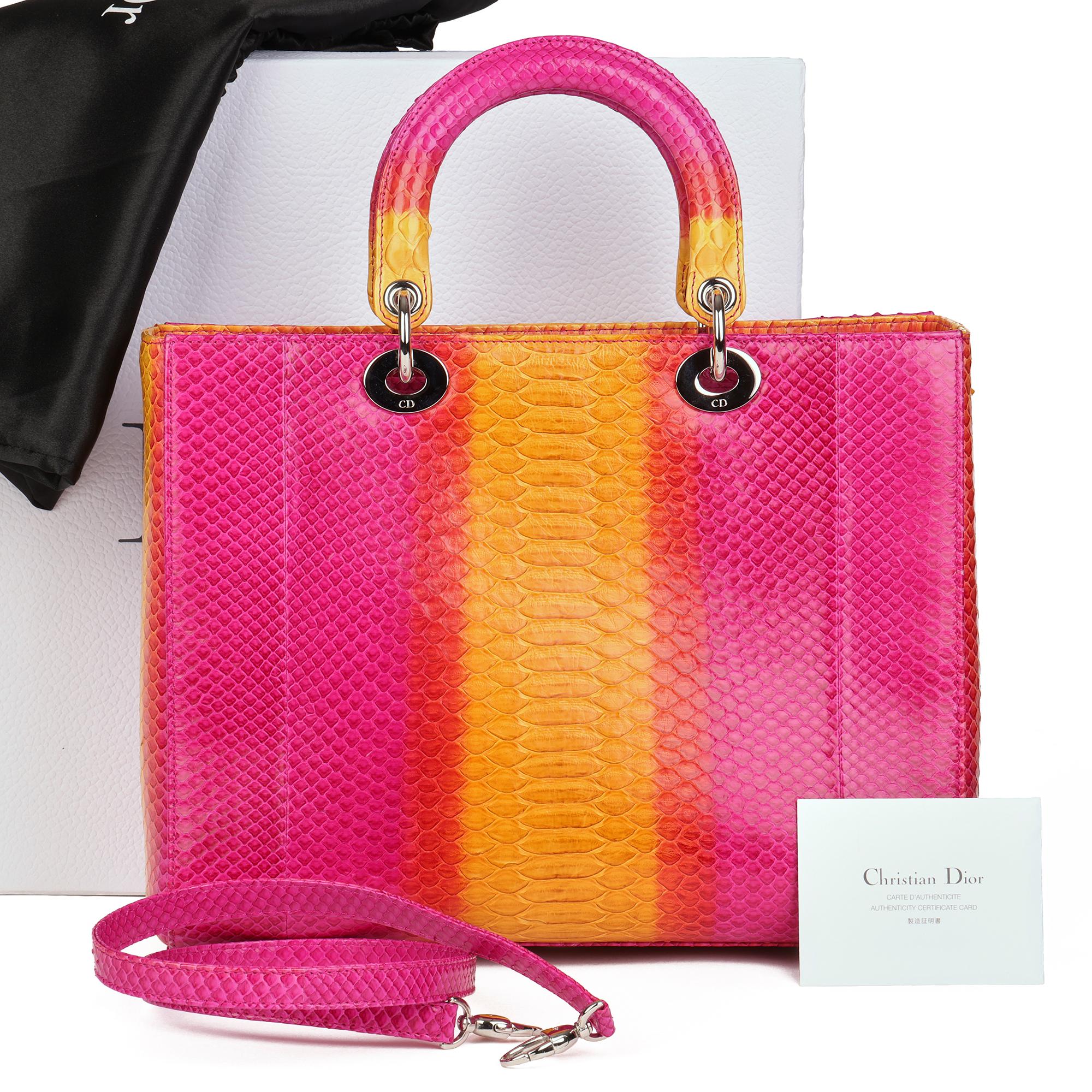 Christian Dior Pink & Orange Ombre Python Leather Lady Dior GM 5