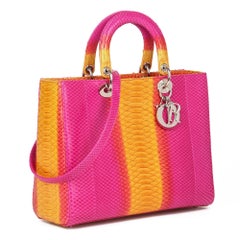 Christian Dior Pink & Orange Ombre Python Leather Lady Dior GM
