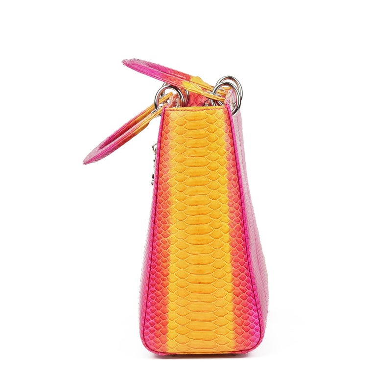 Christian Dior Pink and Orange Ombre Python Leather Lady Dior GM at 1stDibs
