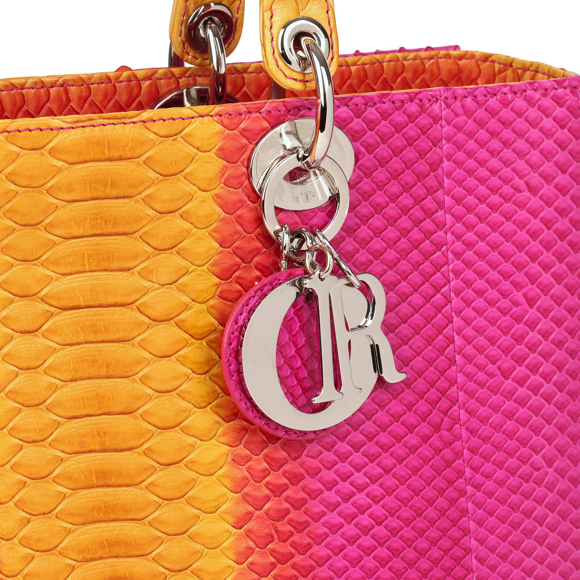 Women's Christian Dior Pink & Orange Ombre Python Leather Lady Dior GM