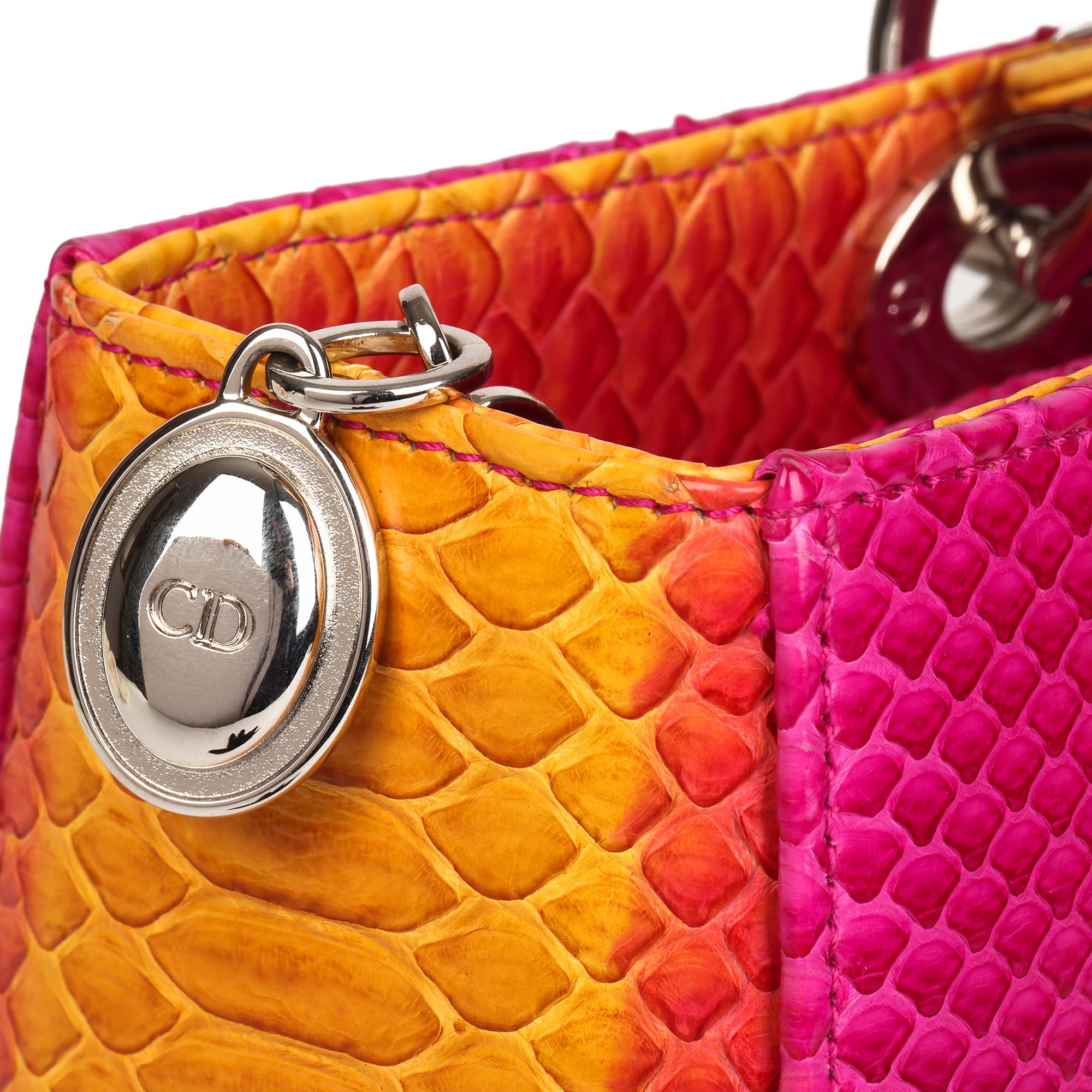 Christian Dior Pink & Orange Ombre Python Leather Lady Dior GM 1