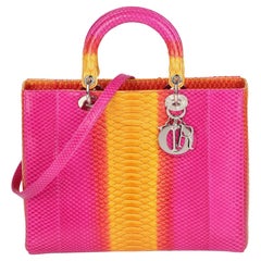 Christian Dior Rosa & Orange Ombre Python Leder Lady Dior GM