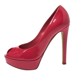 Christian Dior Pink Patent Leather Peep Toe Platform Pumps Size 37.5