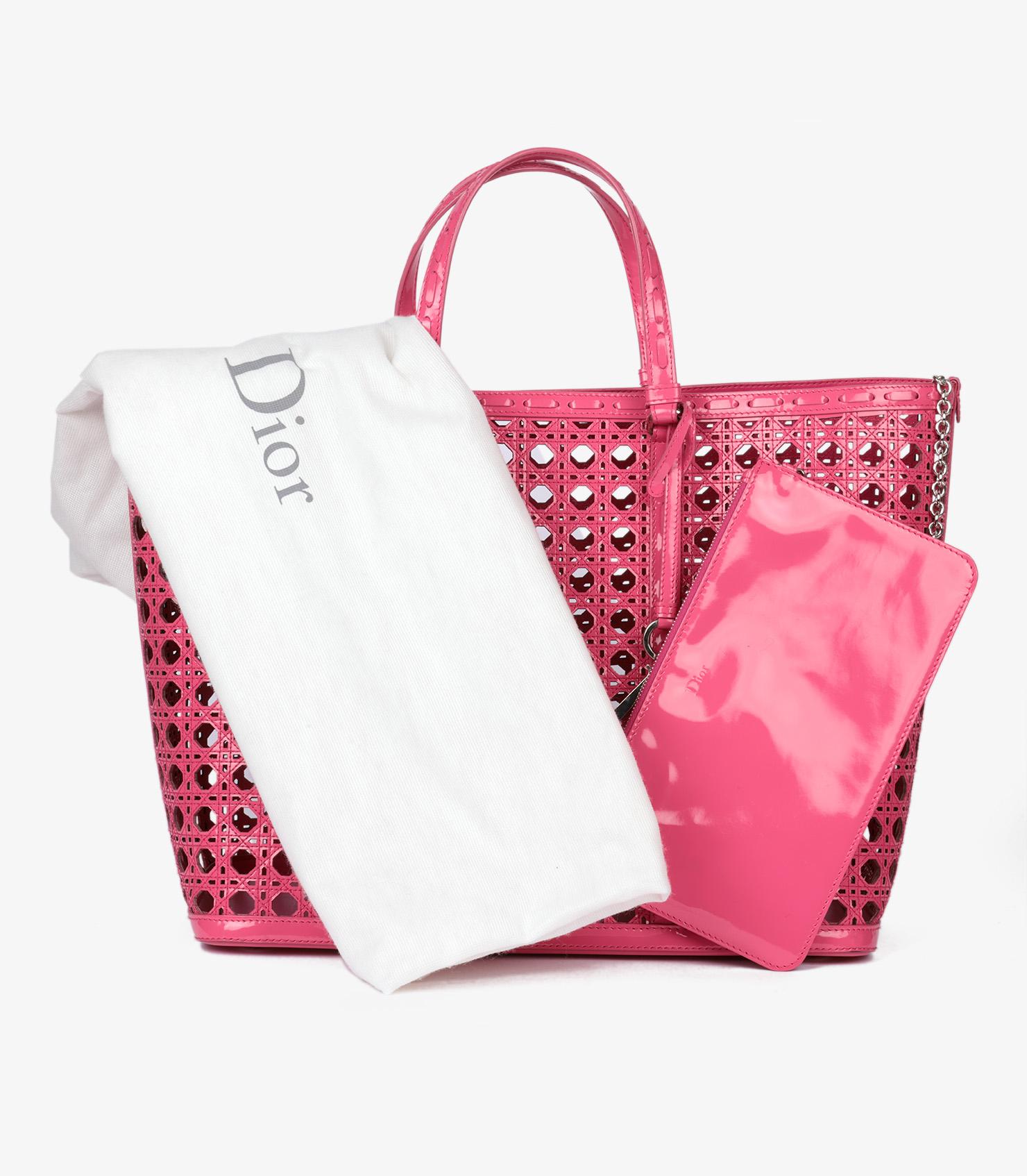 Christian Dior Pink Perforated Patent Leather Tote Bag For Sale 8