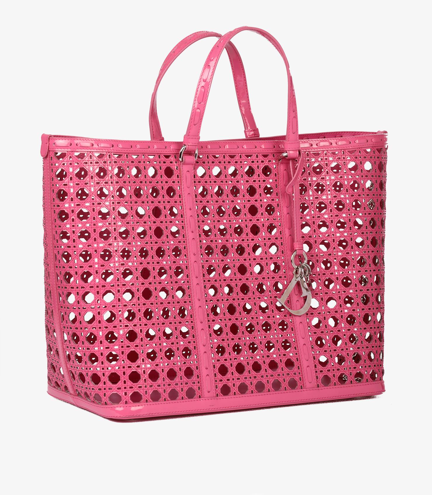 Christian Dior Pink Perforated Patent Leather Tote Bag In Excellent Condition For Sale In Bishop's Stortford, Hertfordshire