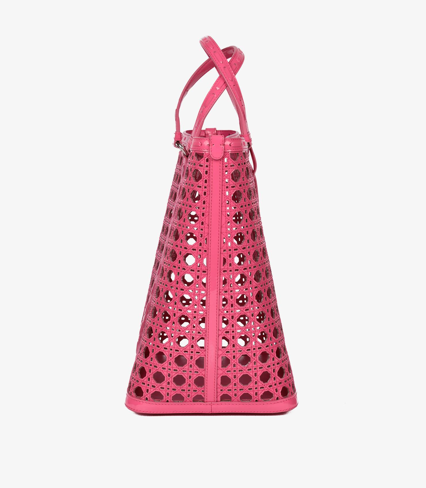 Women's Christian Dior Pink Perforated Patent Leather Tote Bag For Sale