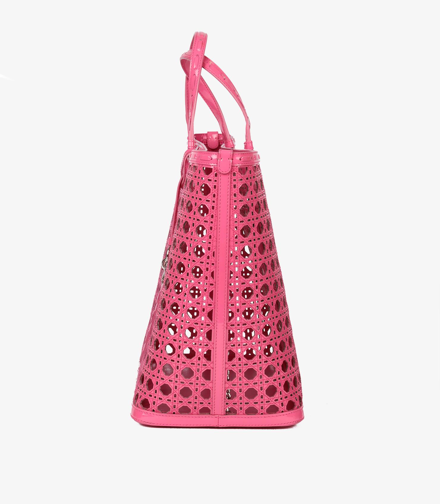 Christian Dior Pink Perforated Patent Leather Tote Bag For Sale 1