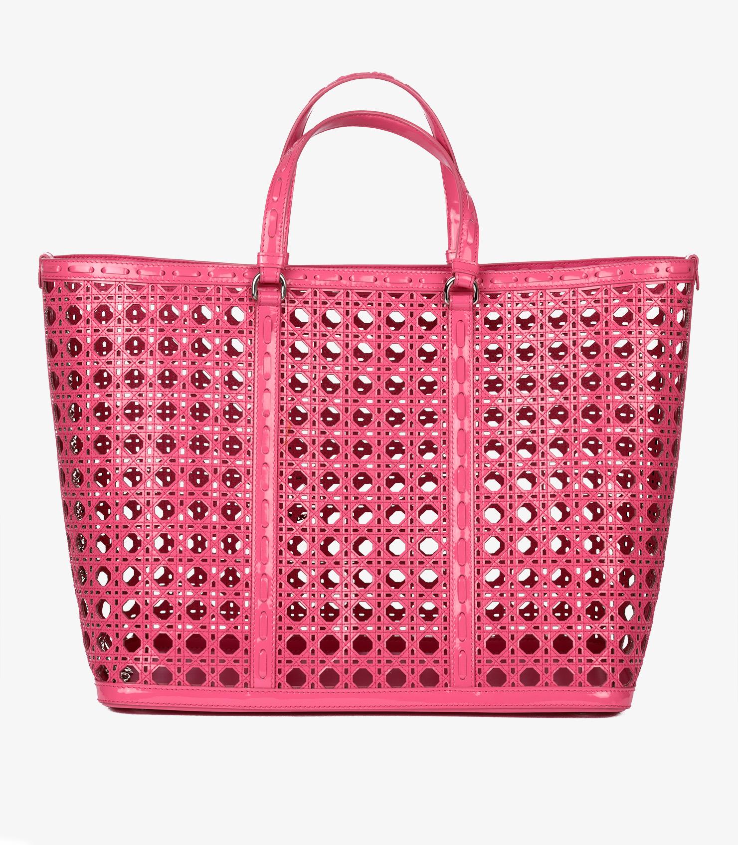 Christian Dior Pink Perforated Patent Leather Tote Bag For Sale 2