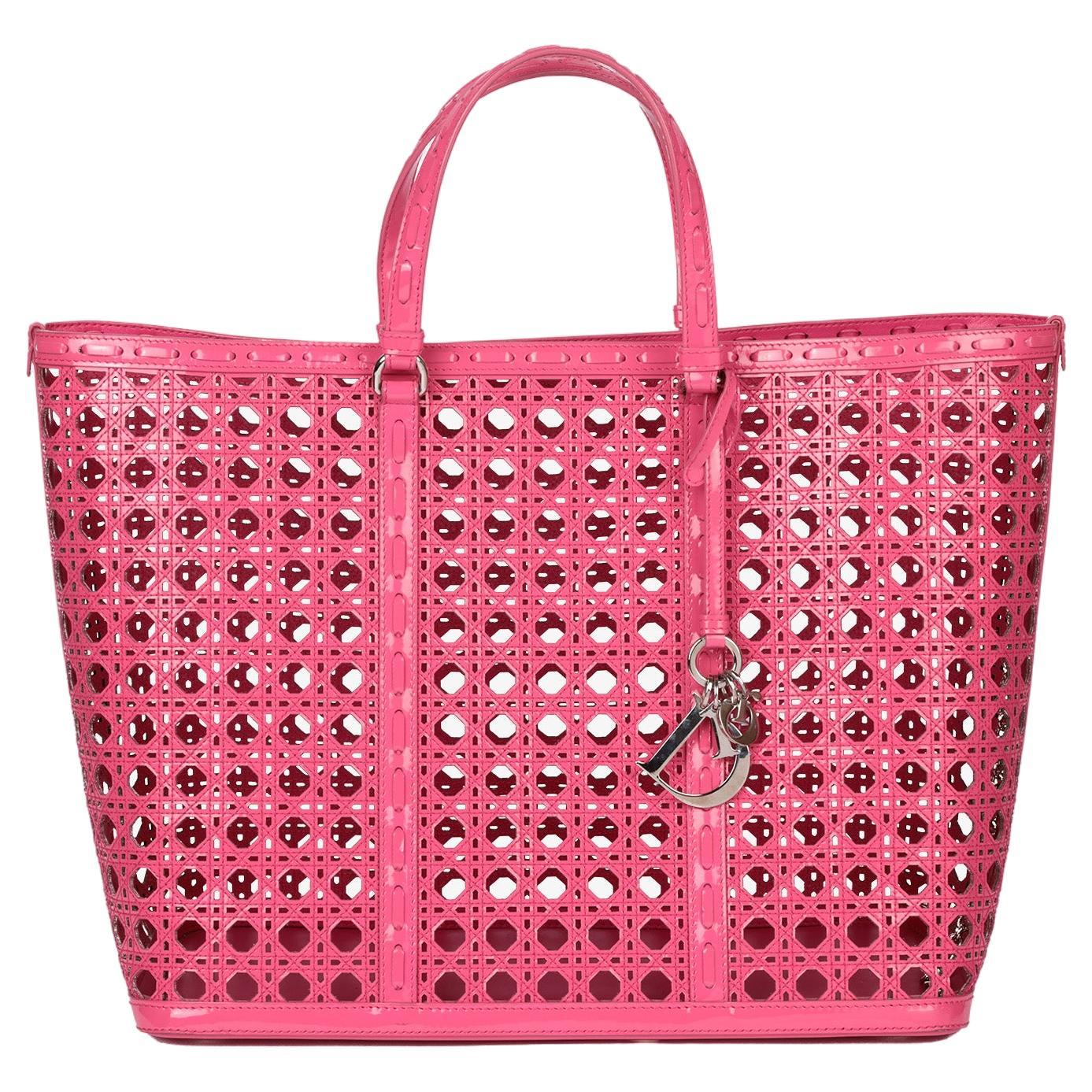 Christian Dior Pink Perforated Patent Leather Tote Bag For Sale