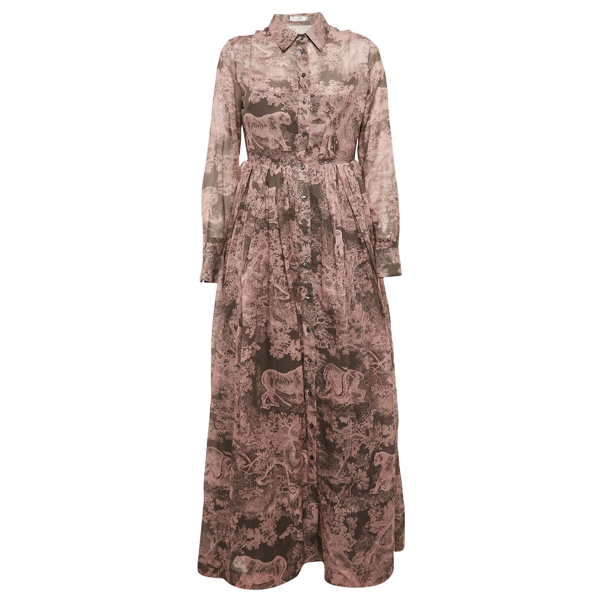 Christian Dior Pink Printed Cotton Dioriviera Toile de Jouy Maxi Shirt Dress M