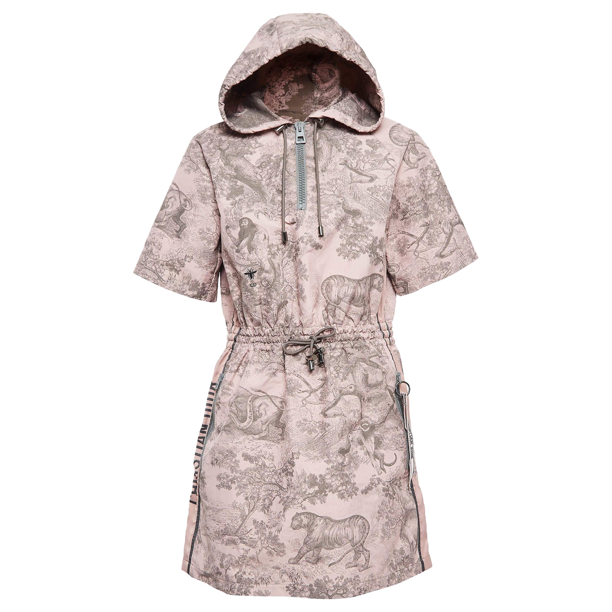 Christian Dior Pink Printed Synthetic Dioriviera Hooded Short Dress M