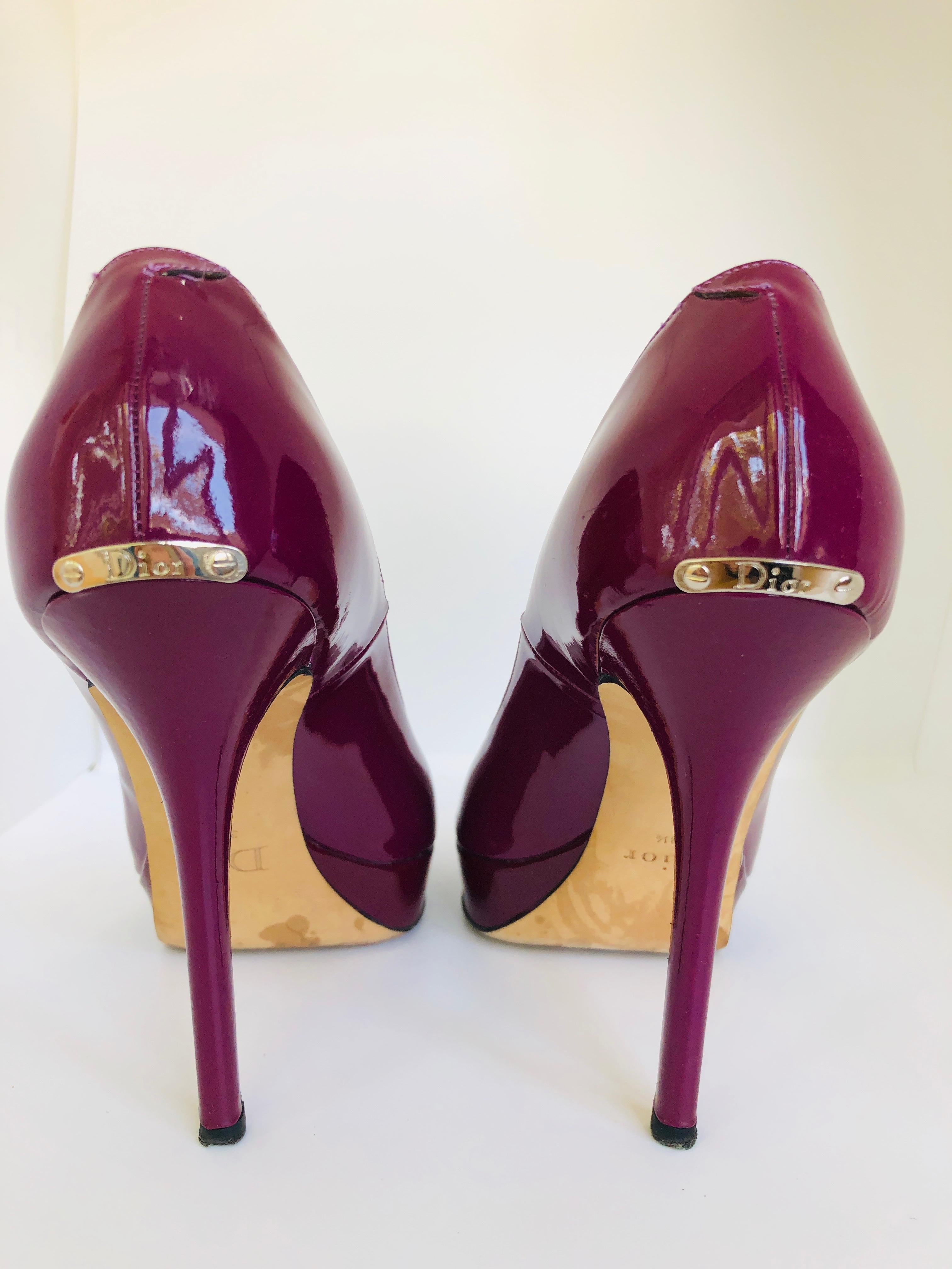 Christian Dior Pink/ Purple Berry Patent Leather Platform & Peep Toe Pumps For Sale 4