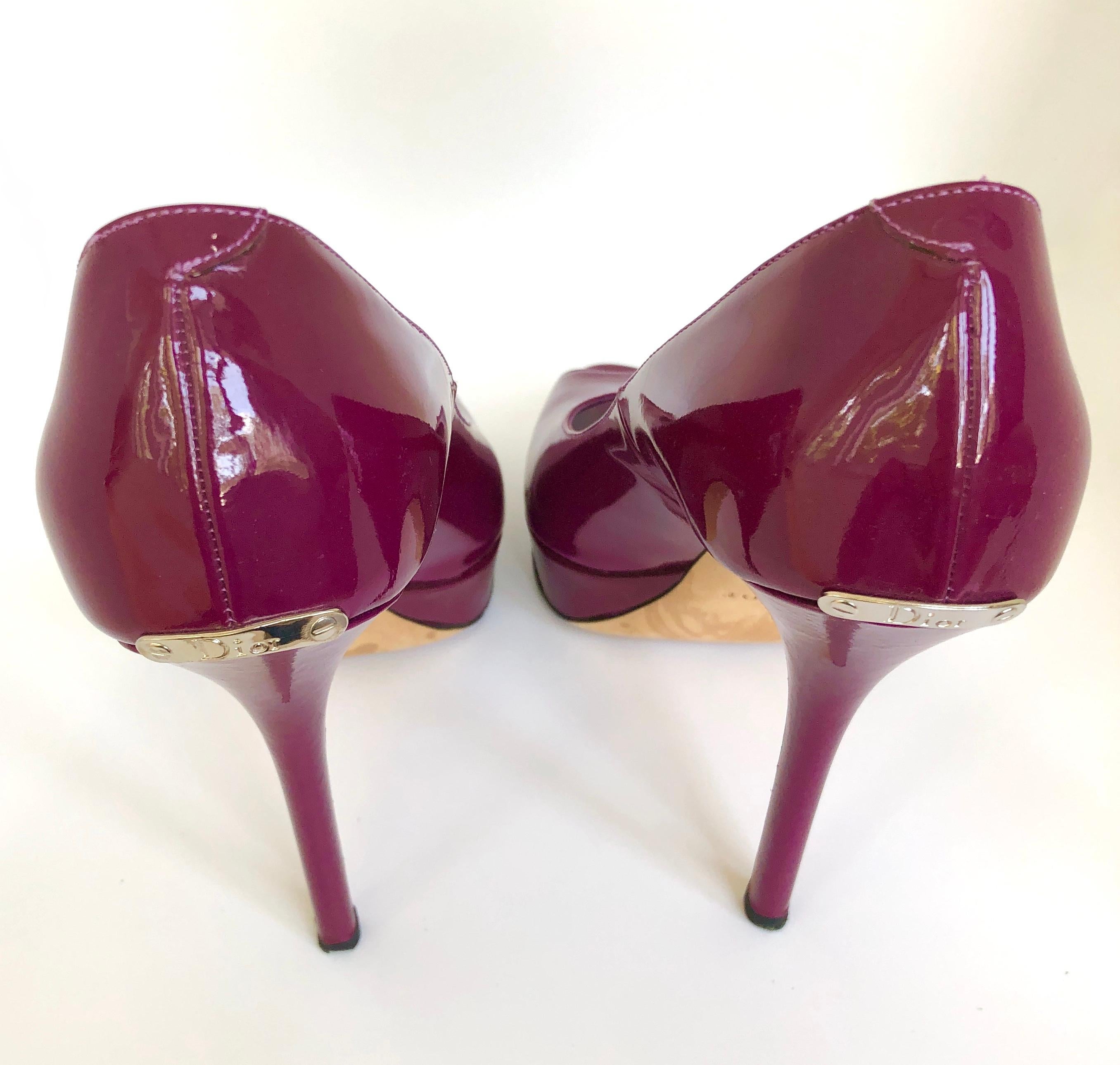 Christian Dior Pink/ Purple Berry Patent Leather Platform & Peep Toe Pumps For Sale 5