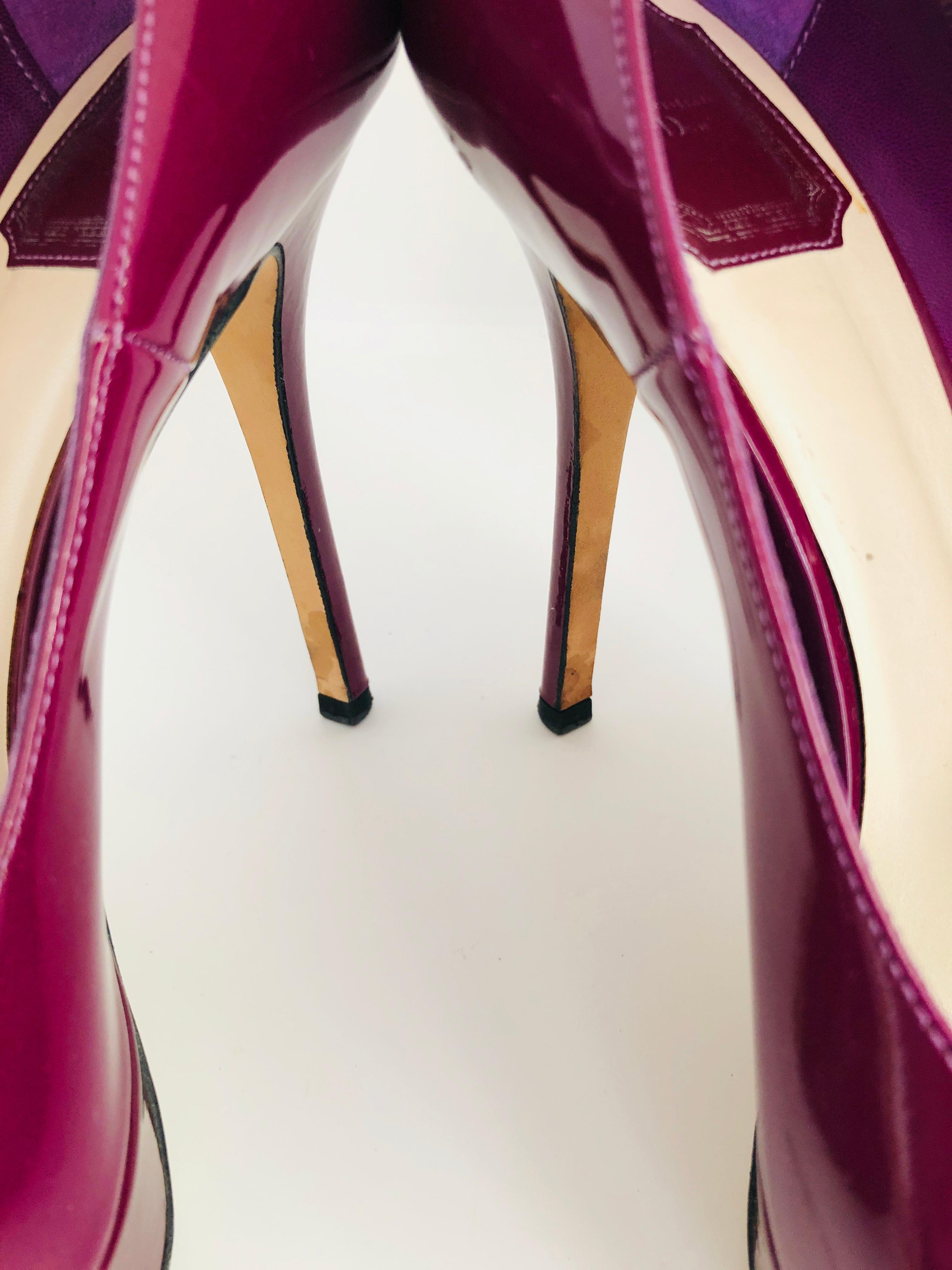 Christian Dior Pink/ Purple Berry Patent Leather Platform & Peep Toe Pumps For Sale 6