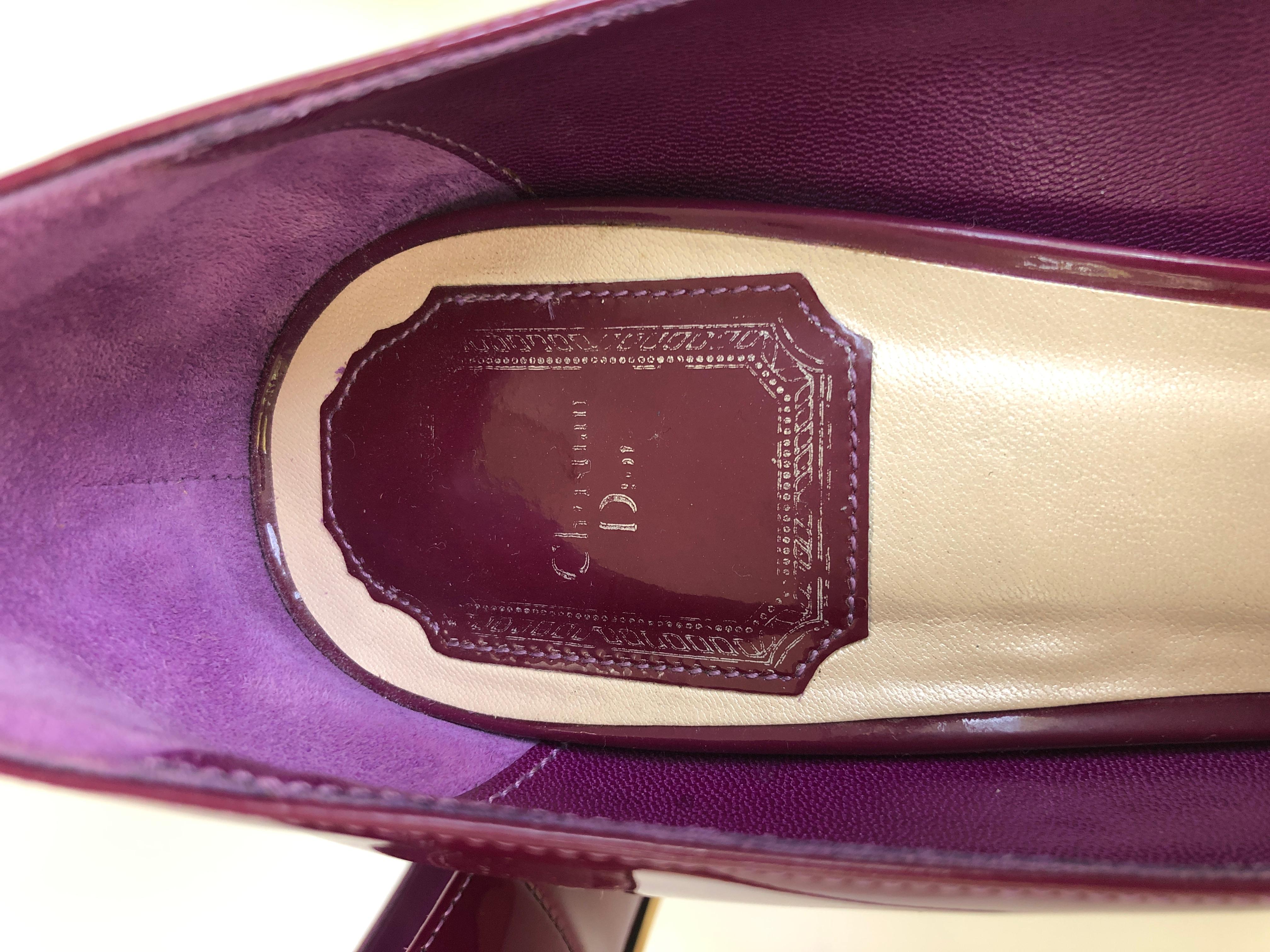 Christian Dior Pink/ Purple Berry Patent Leather Platform & Peep Toe Pumps For Sale 7