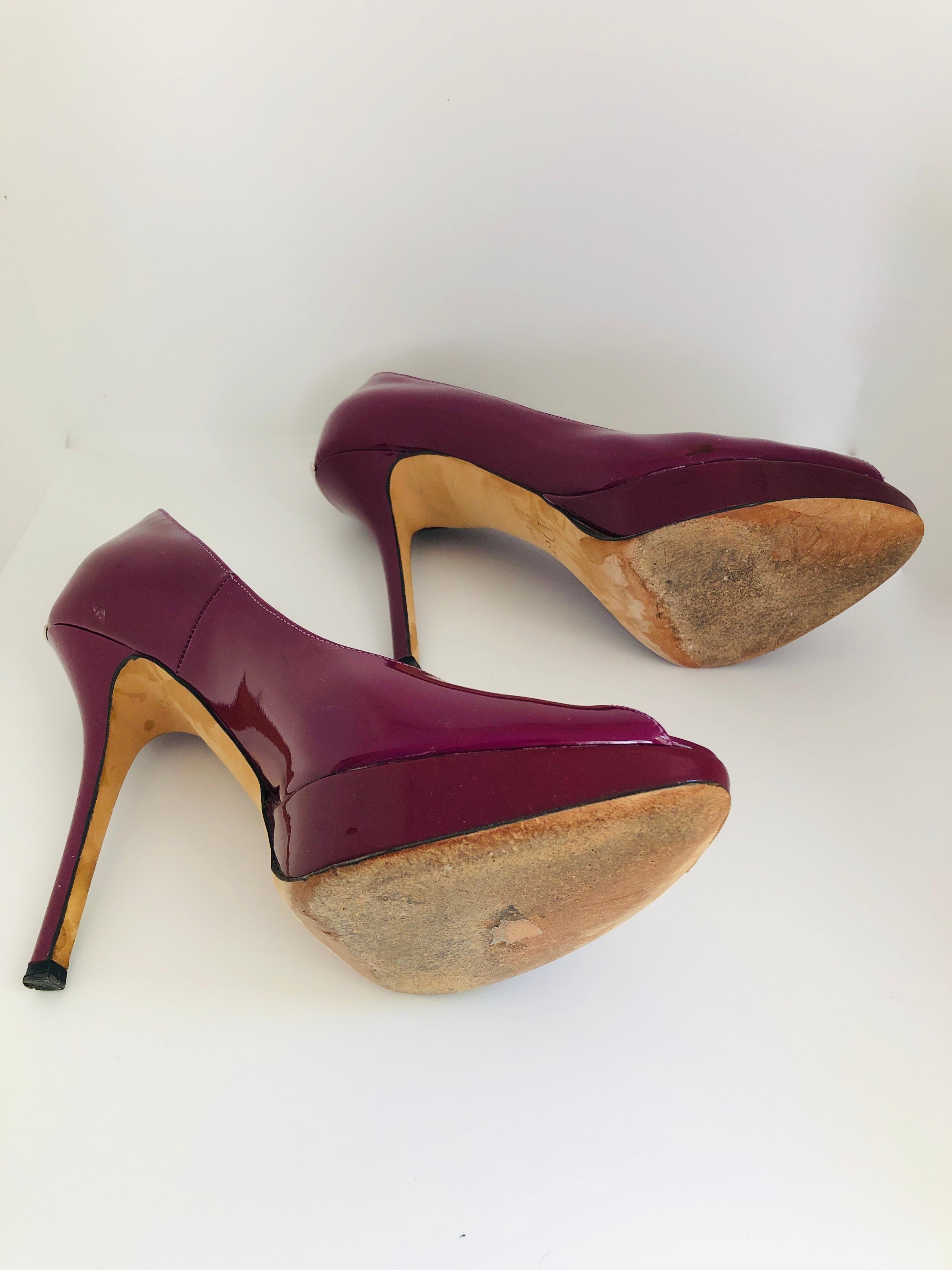 Christian Dior Pink/ Purple Berry Patent Leather Platform & Peep Toe Pumps For Sale 8