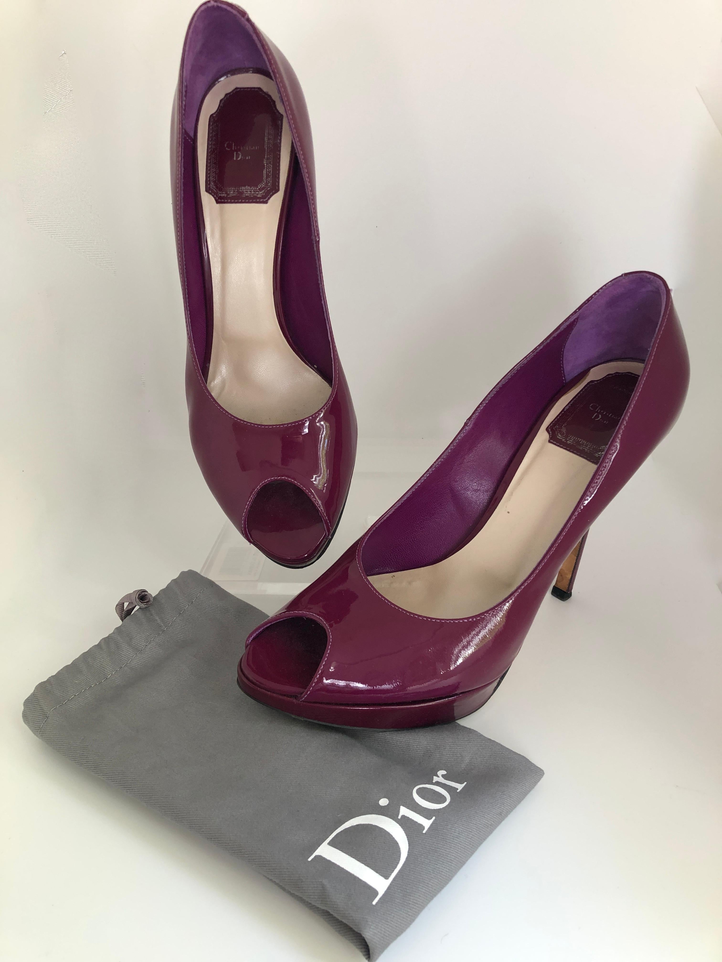 Christian Dior Pink/ Purple Berry Patent Leather Platform & Peep Toe Pumps For Sale 9