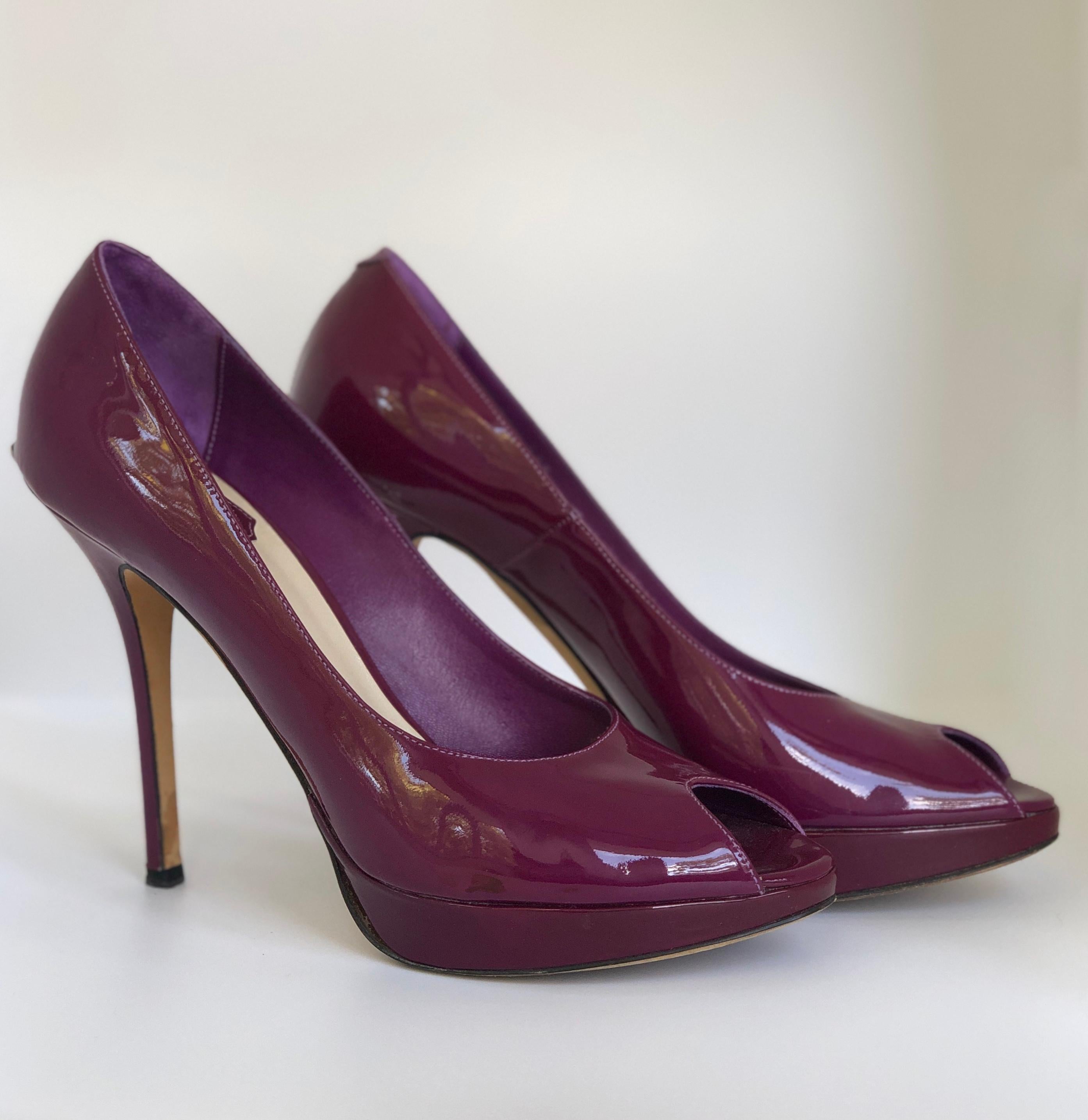 Women's Christian Dior Pink/ Purple Berry Patent Leather Platform & Peep Toe Pumps For Sale