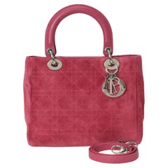 Christian Dior Rosa gesteppte Cannage Wildlederhandtasche Medium Lady Dior Handtasche