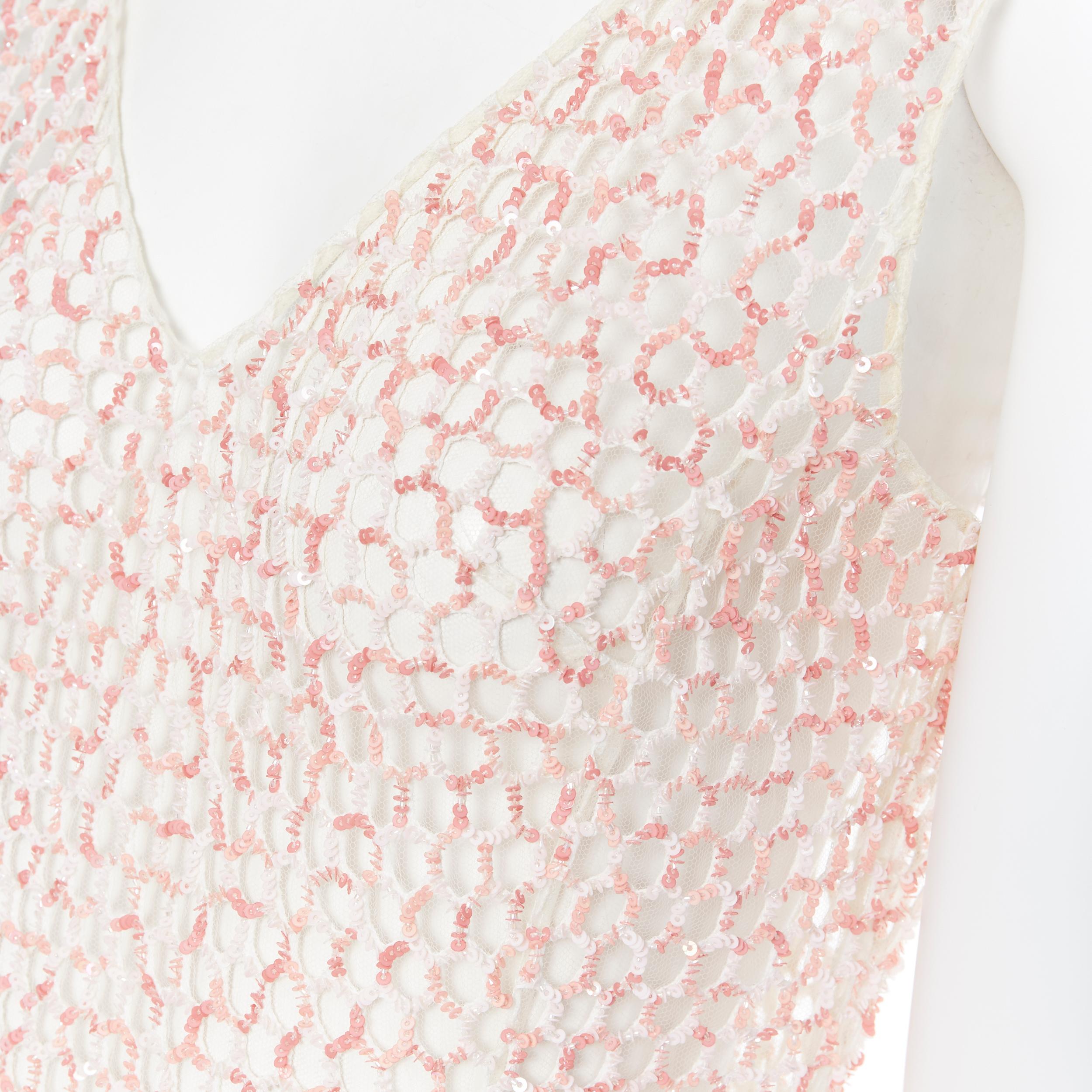 CHRISTIAN DIOR pink sequins bead embroidered sheer mesh fit flared over dress S
Brand: Christian Dior
Model Name / Style: Sequins sheer dress
Material: Unknown, feels like embroidery on mesh
Color: Pink
Pattern: Geometric
Closure: Zip
Extra Detail: