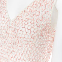 CHRISTIAN DIOR pink sequins bead embroidered sheer mesh fit flared over dress S