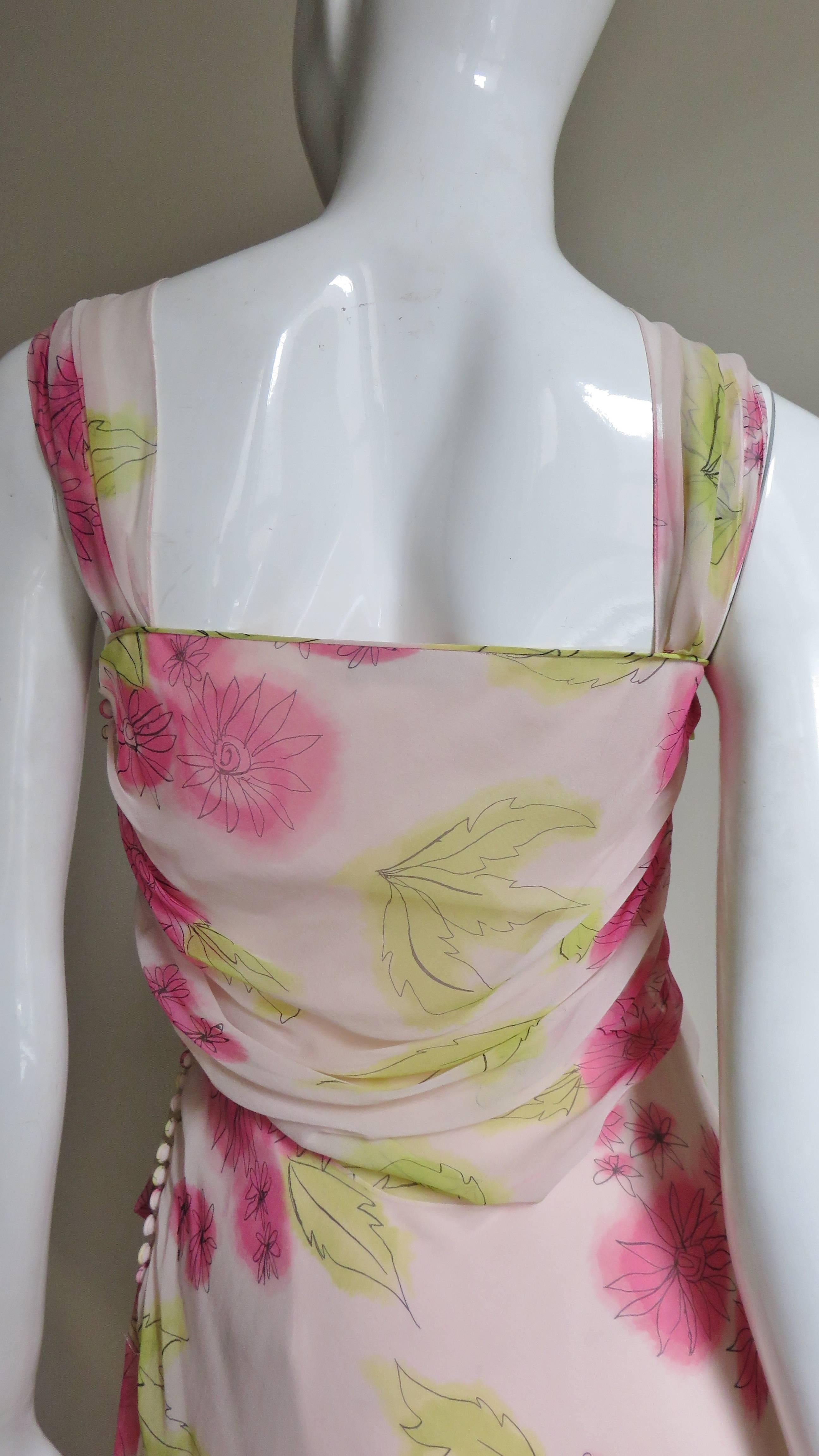 John Galliano for Christian Dior Pink Silk Flower Dress For Sale 2