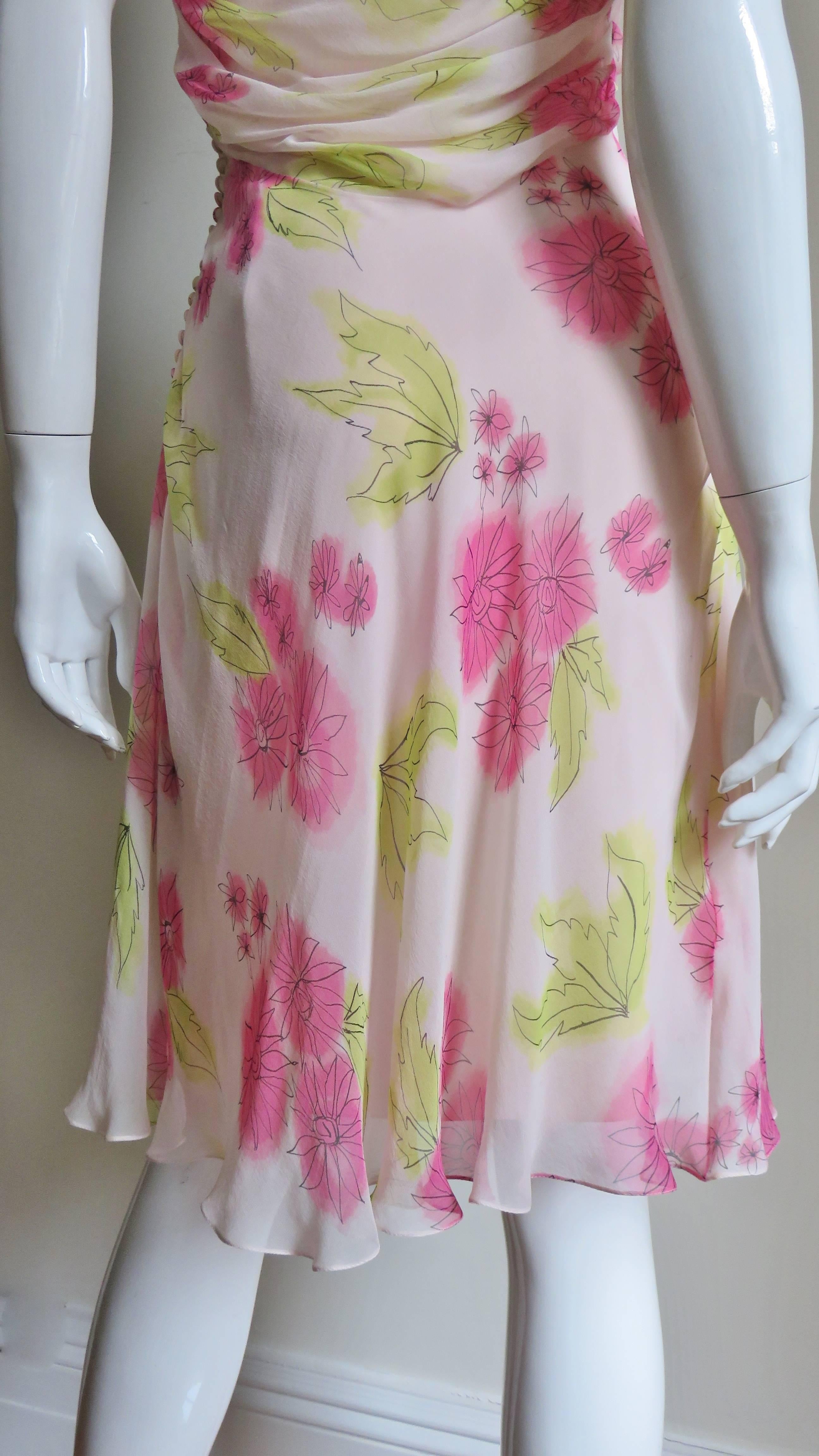 John Galliano for Christian Dior Pink Silk Flower Dress For Sale 3