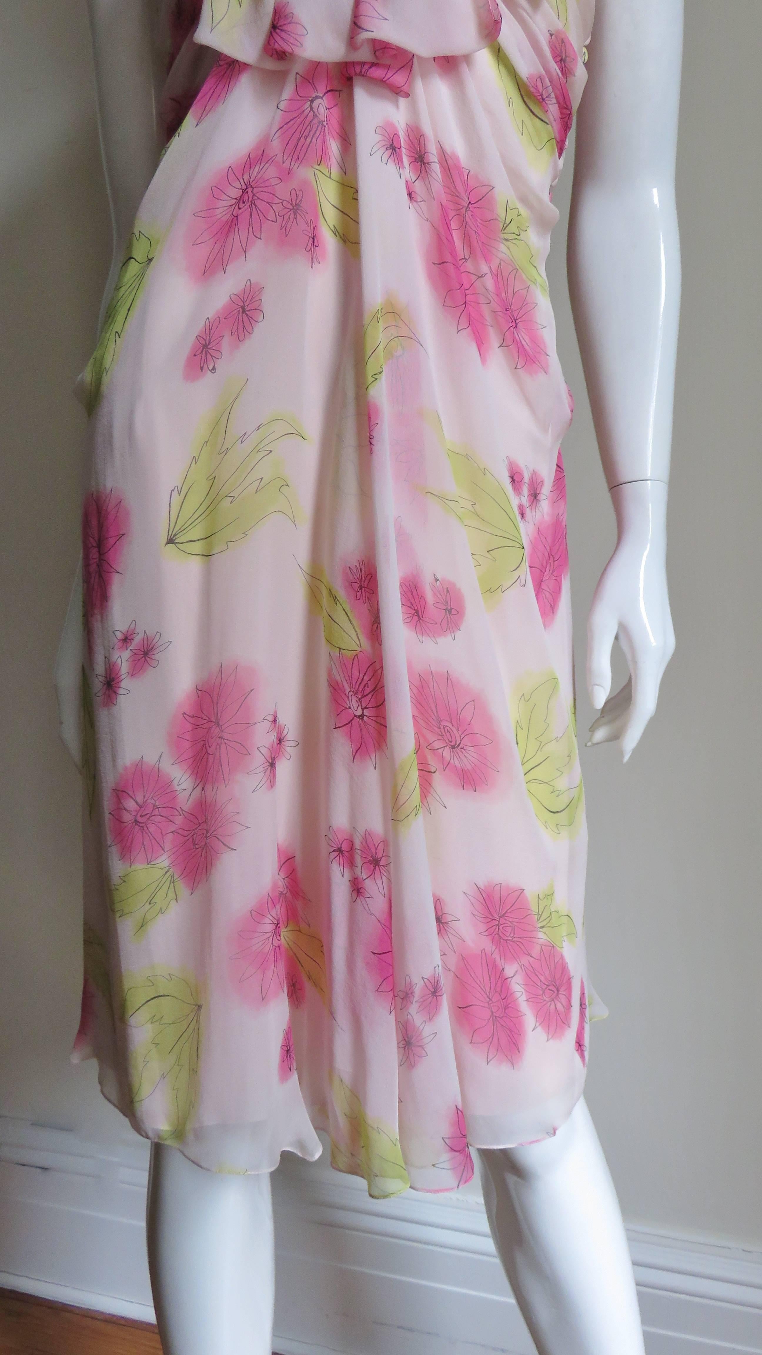 John Galliano for Christian Dior Vestido de flores de seda rosa en Bueno estado para la venta en Water Mill, NY