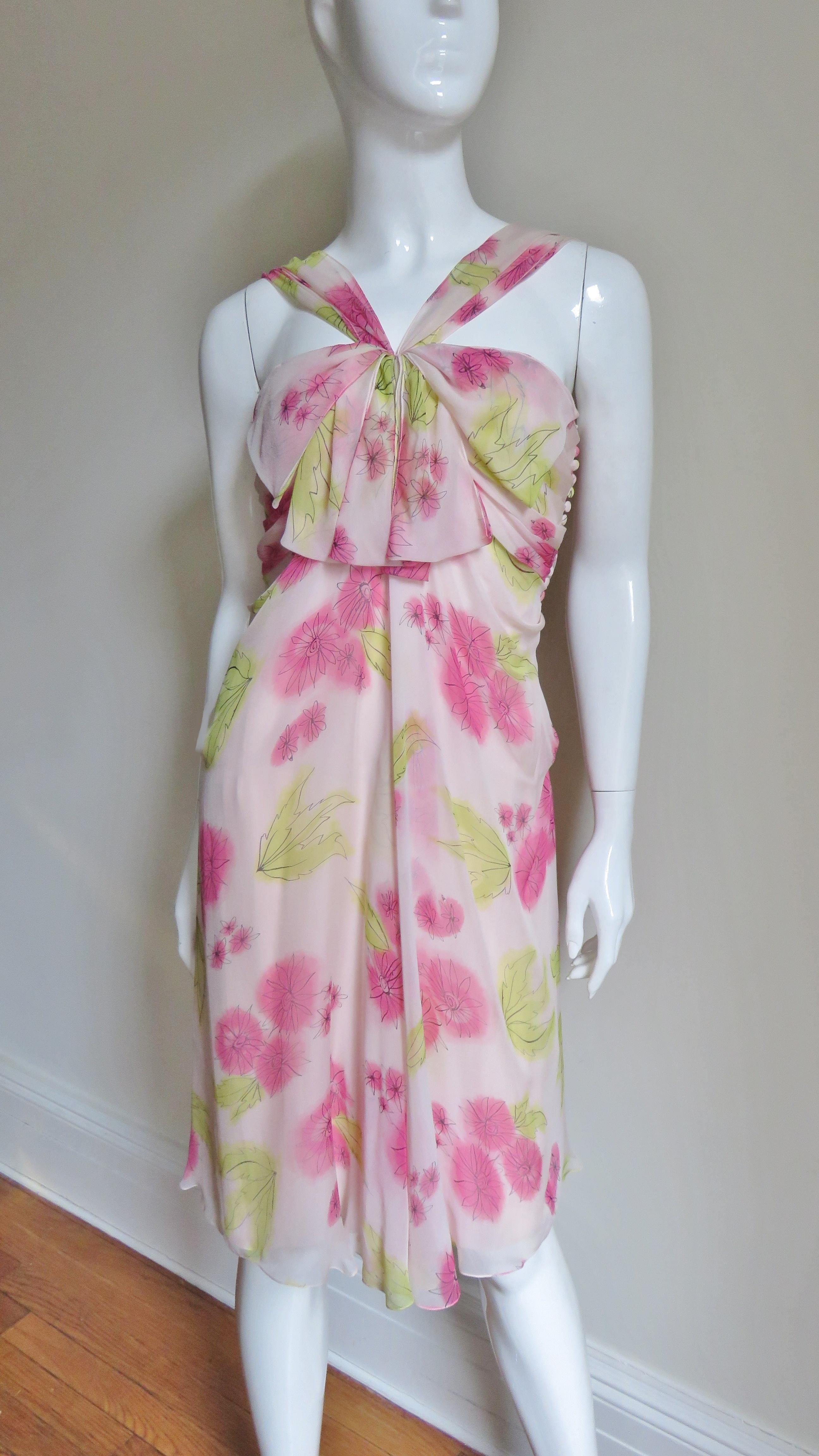 Beige John Galliano for Christian Dior Pink Silk Flower Dress For Sale