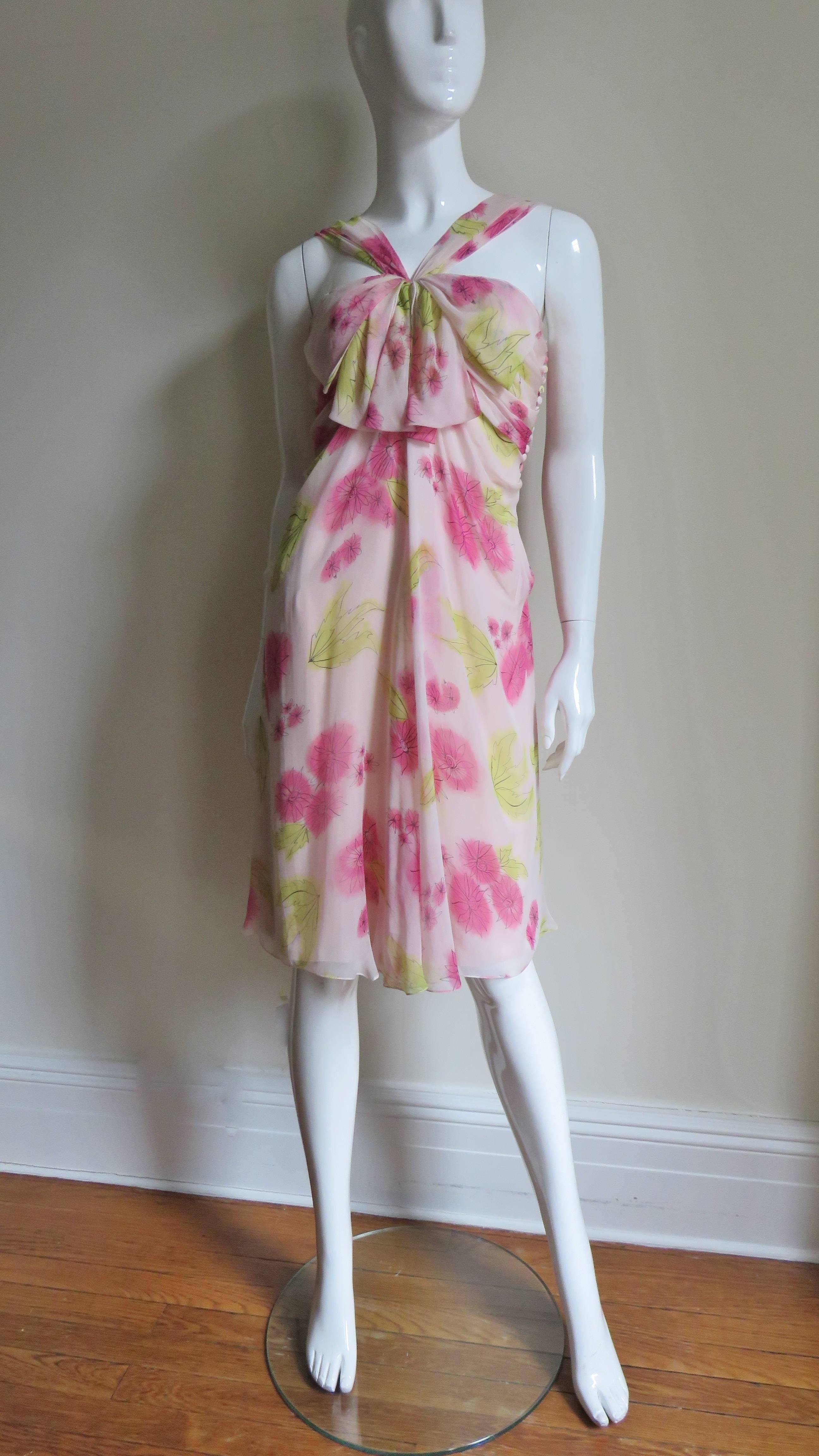 John Galliano for Christian Dior Pink Silk Flower Dress In Good Condition For Sale In Water Mill, NY