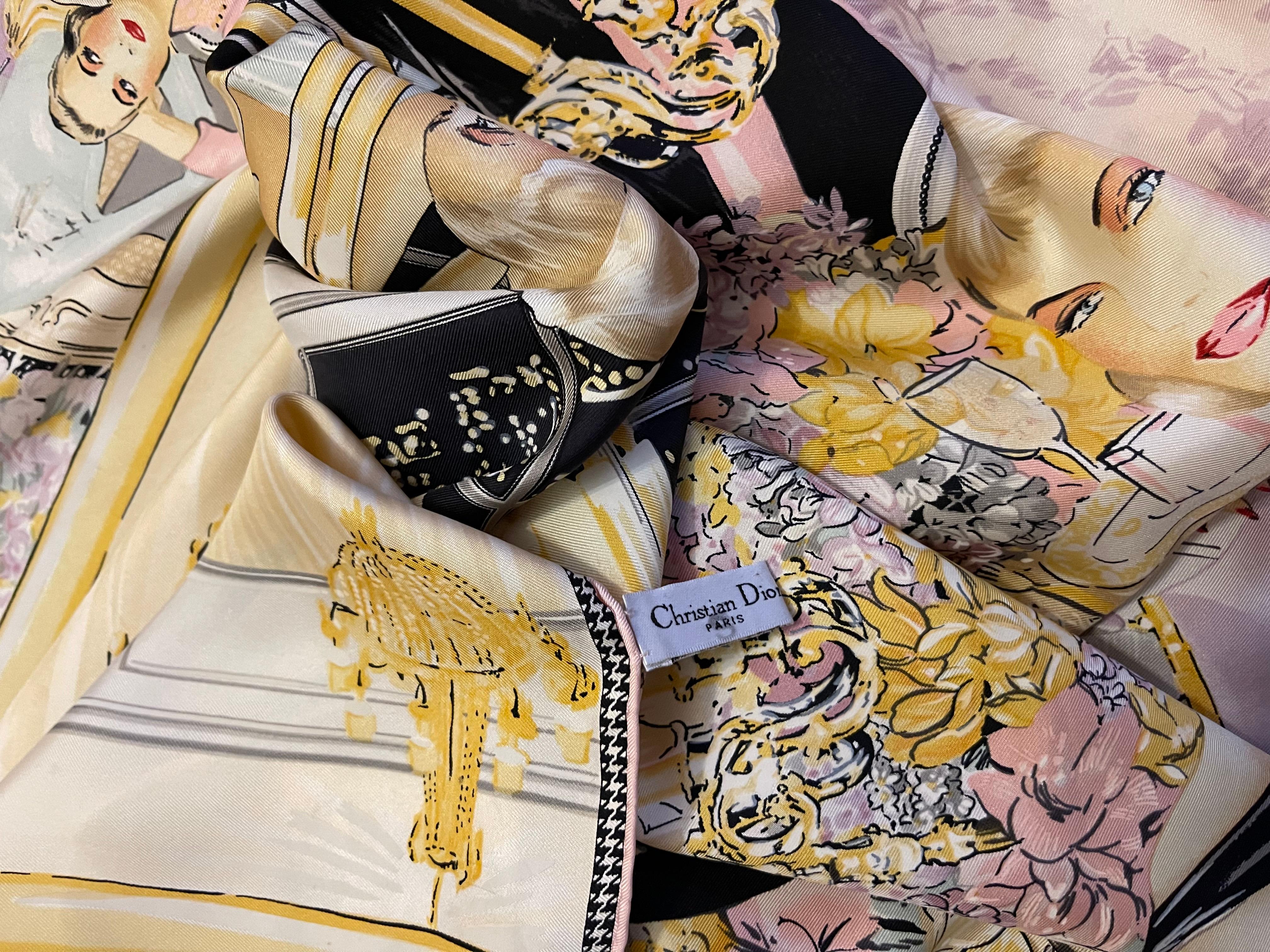 Christian Dior Pañuelo de seda rosa 1980 en venta 5