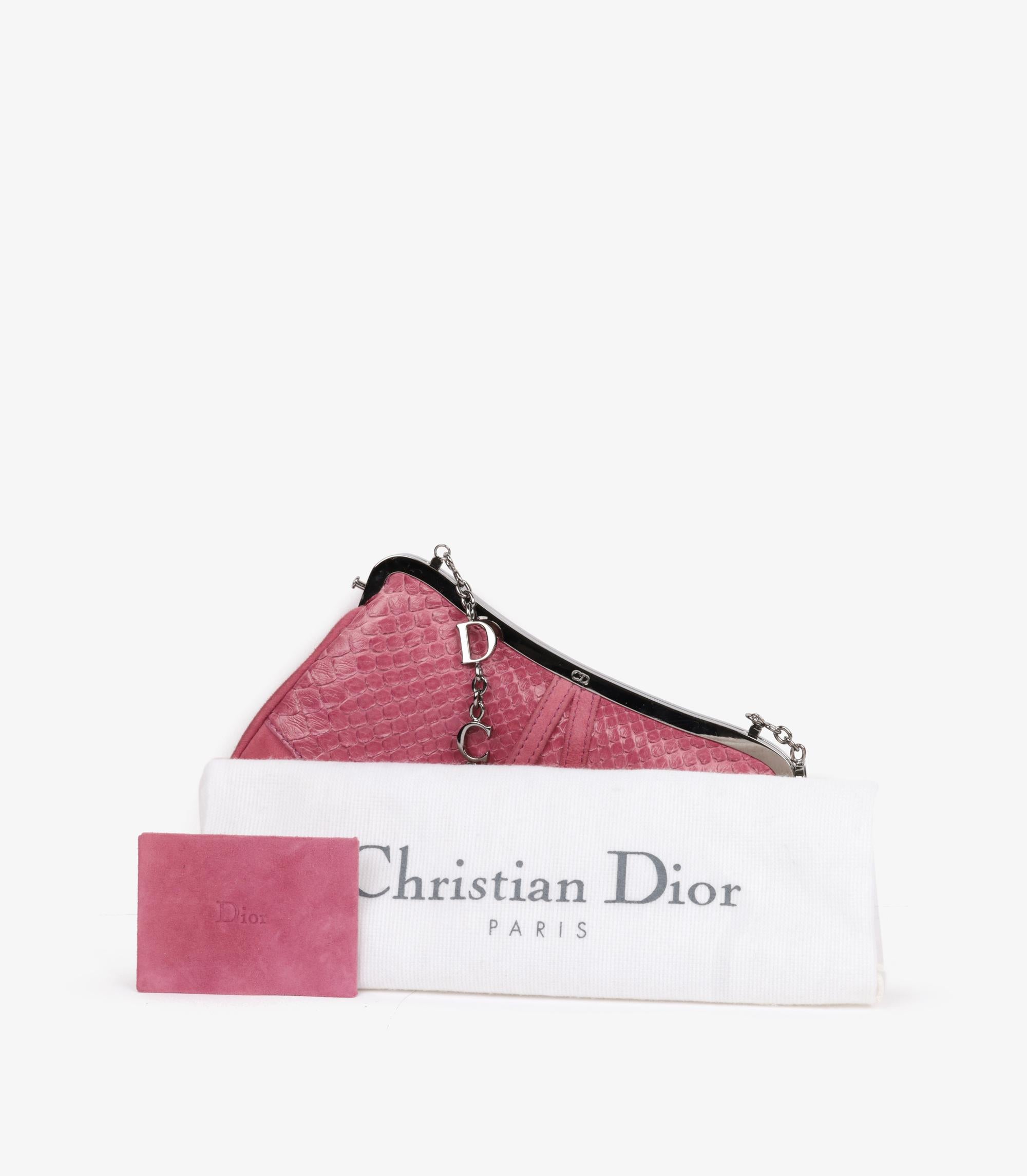 Christian Dior Pink Snakeskin & Suede Vintage Mini Saddle Bag en vente 6