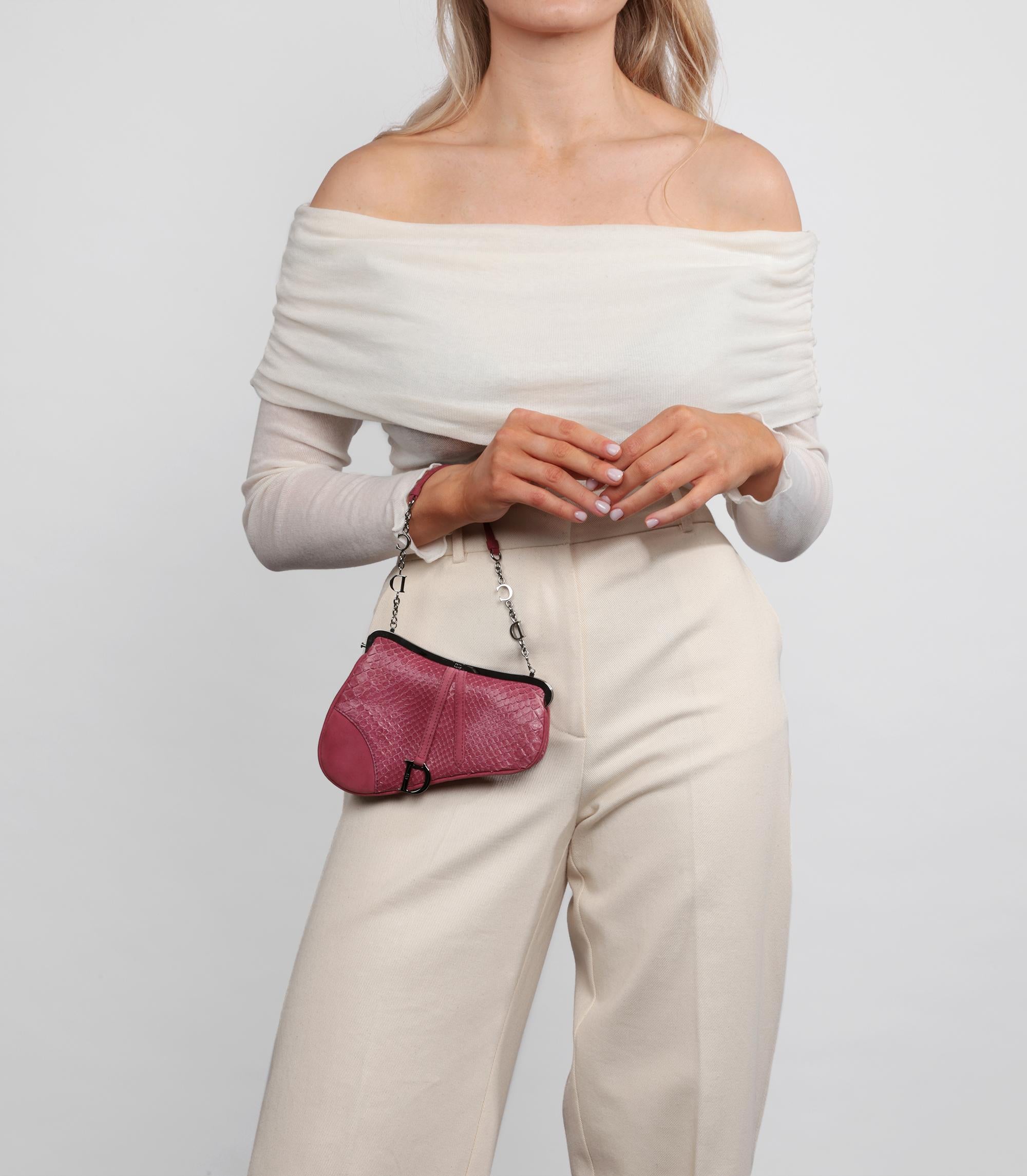 Christian Dior  Pink Snakeskin & Suede Vintage Mini Saddle Bag

Product Details
Xupes Ref: CB1197
Brand: Christian Dior
Model:  Mini Saddle Bag
Type: Top Handle
Serial Number: 09BM-0063
Age: 2003
Accompanied By: Christian Dior Dust Bag,