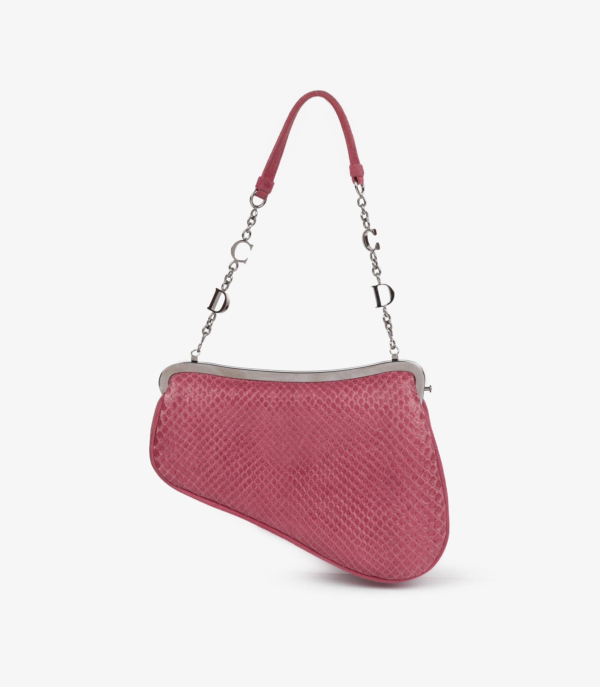 Christian Dior Pink Snakeskin & Suede Vintage Mini Saddle Bag Excellent état - En vente à Bishop's Stortford, Hertfordshire