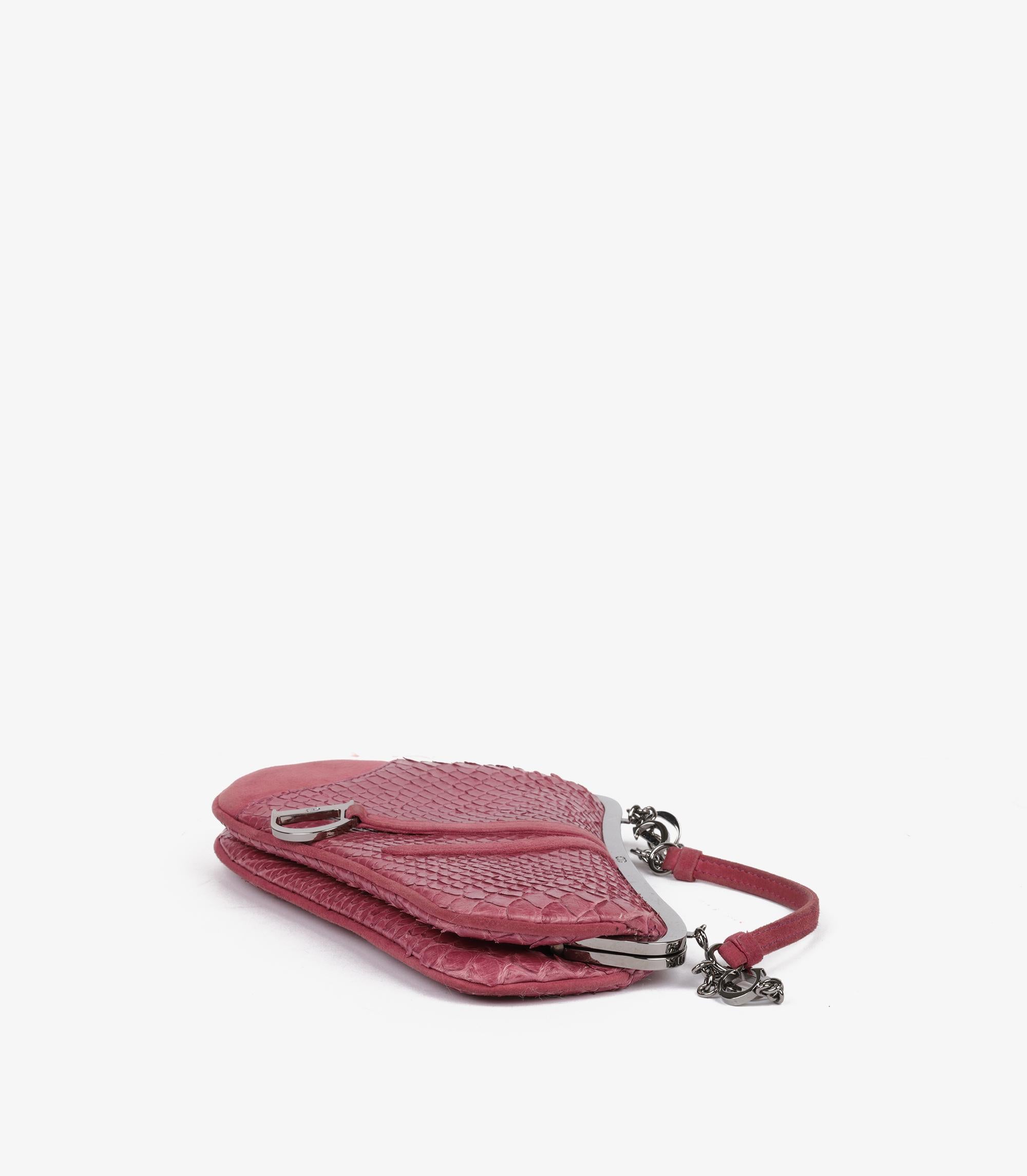 Christian Dior Pink Snakeskin & Suede Vintage Mini Saddle Bag Pour femmes en vente