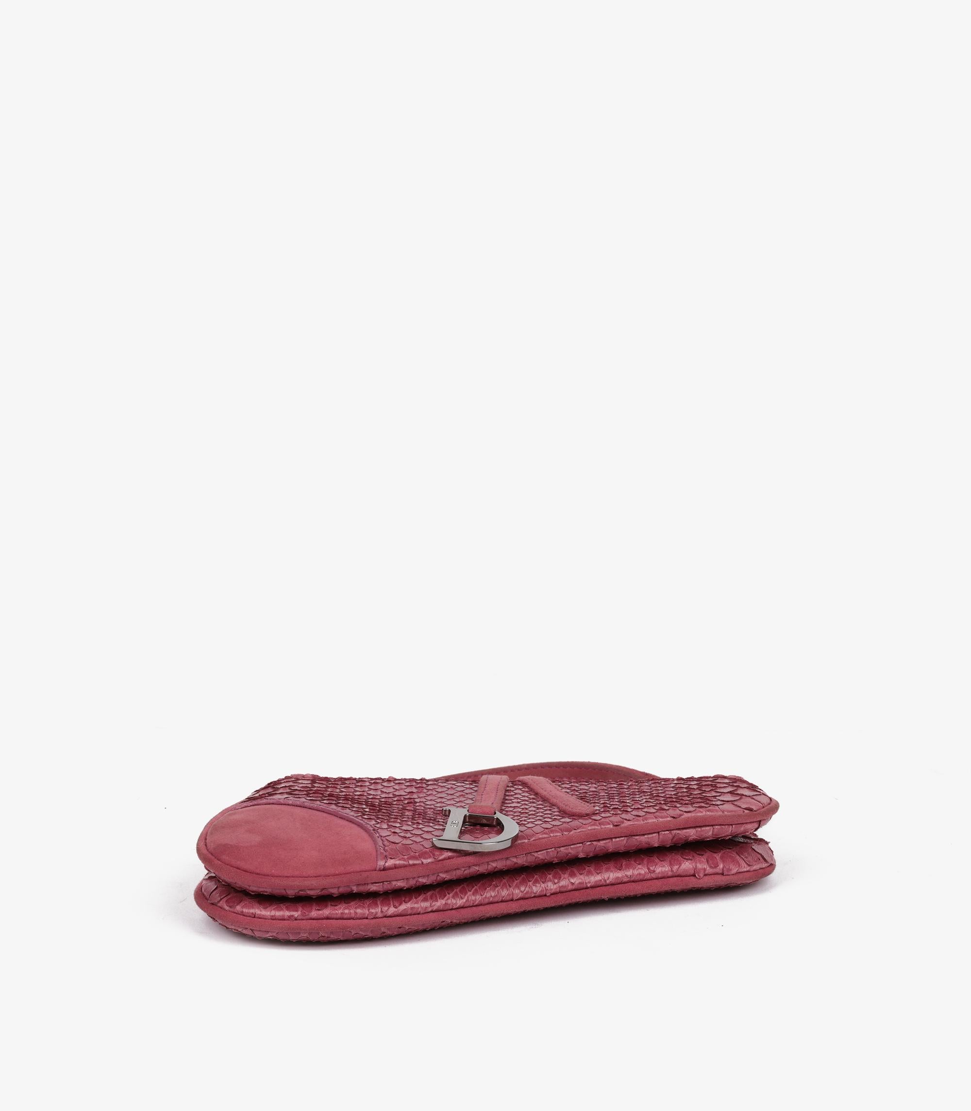 Christian Dior Pink Snakeskin & Suede Vintage Mini Saddle Bag en vente 1