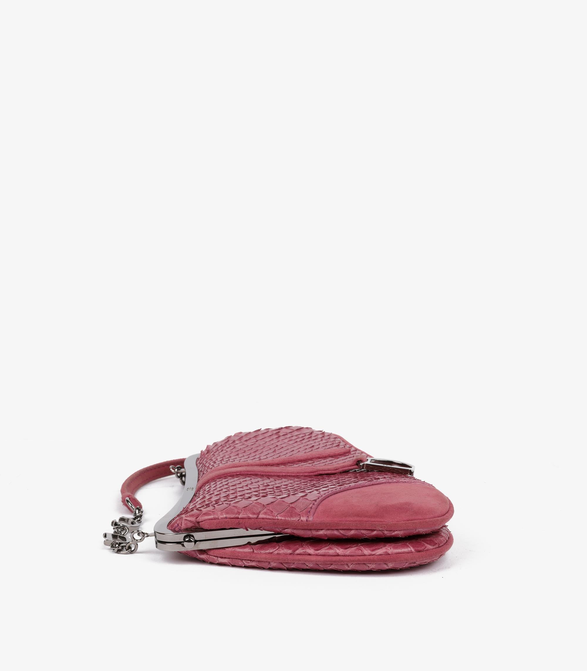 Christian Dior Pink Snakeskin & Suede Vintage Mini Saddle Bag en vente 2