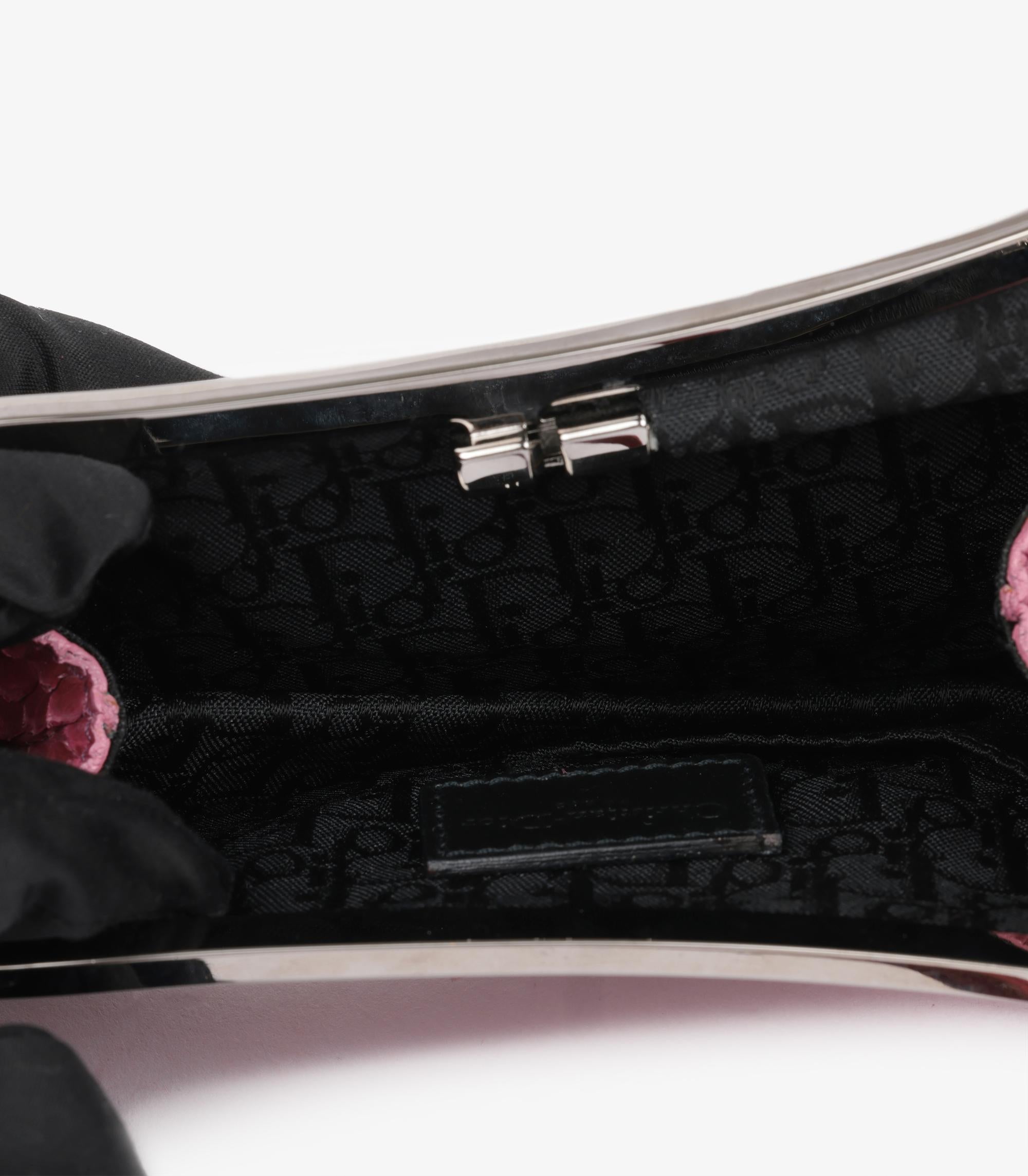 Christian Dior Pink Snakeskin & Suede Vintage Mini Saddle Bag en vente 3