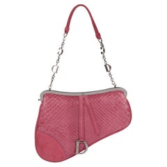 Christian Dior Pink Snakeskin & Suede Vintage Mini Saddle Bag