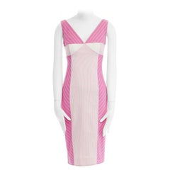 CHRISTIAN DIOR pink stripe mixed fabric overstitched patchwork dress US4 S
